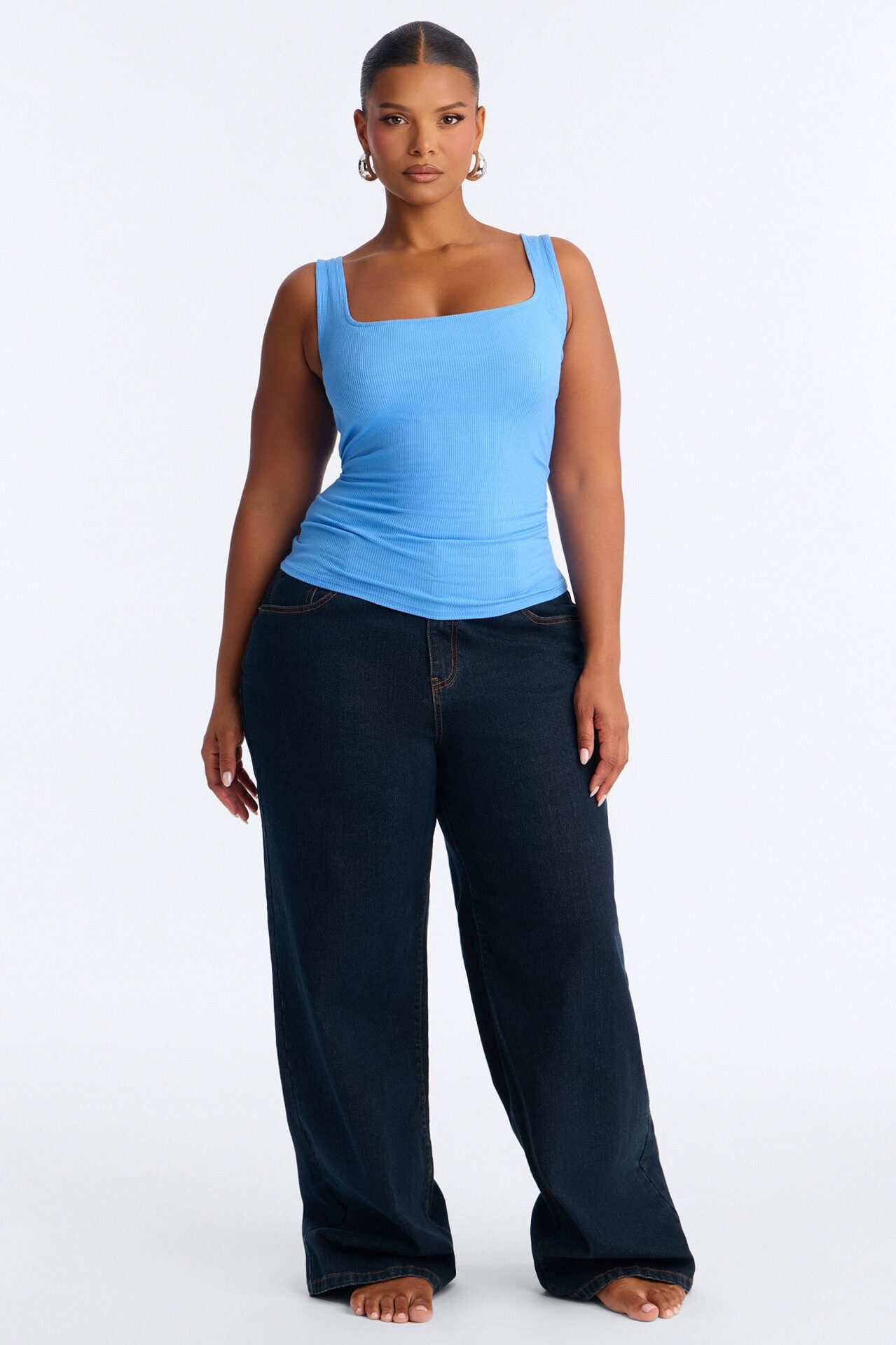 Madison Basic Square Neck Tank Top - Periwinkle