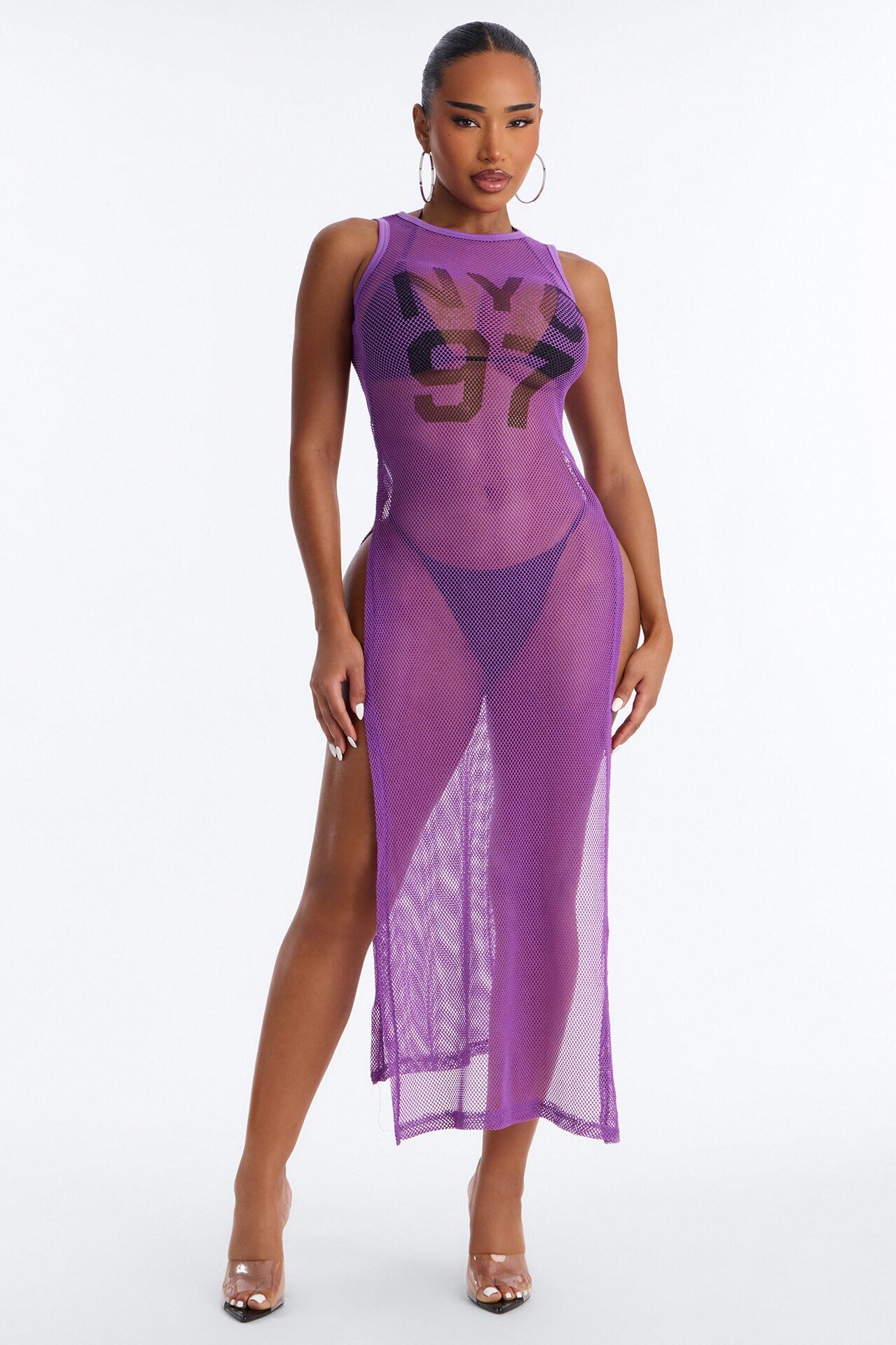 Poolside Chilling Fishnet Cover Up Dress - Purple