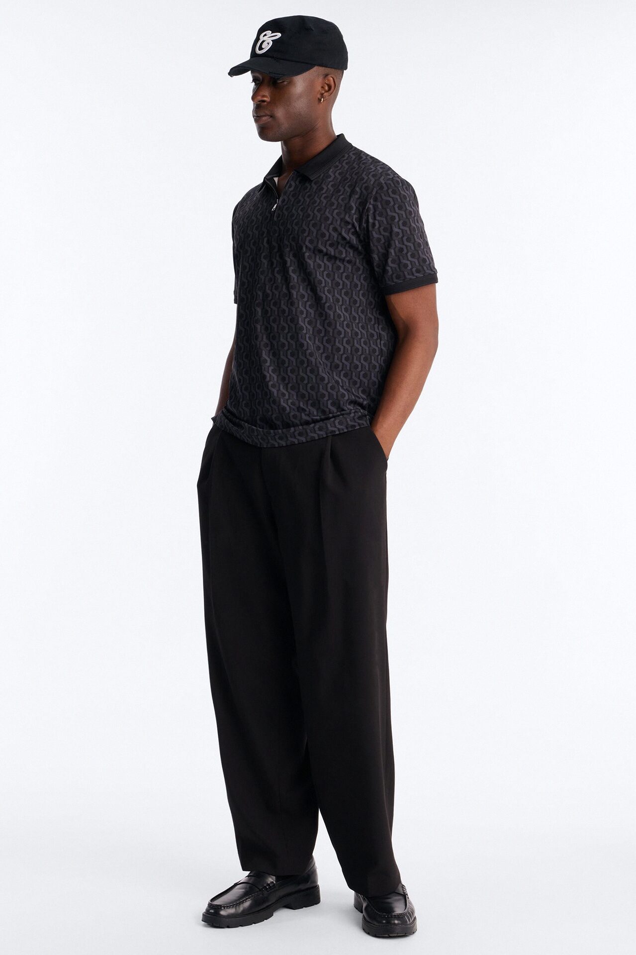 Circa Grid Quarter Zip Polo - Black/Grey