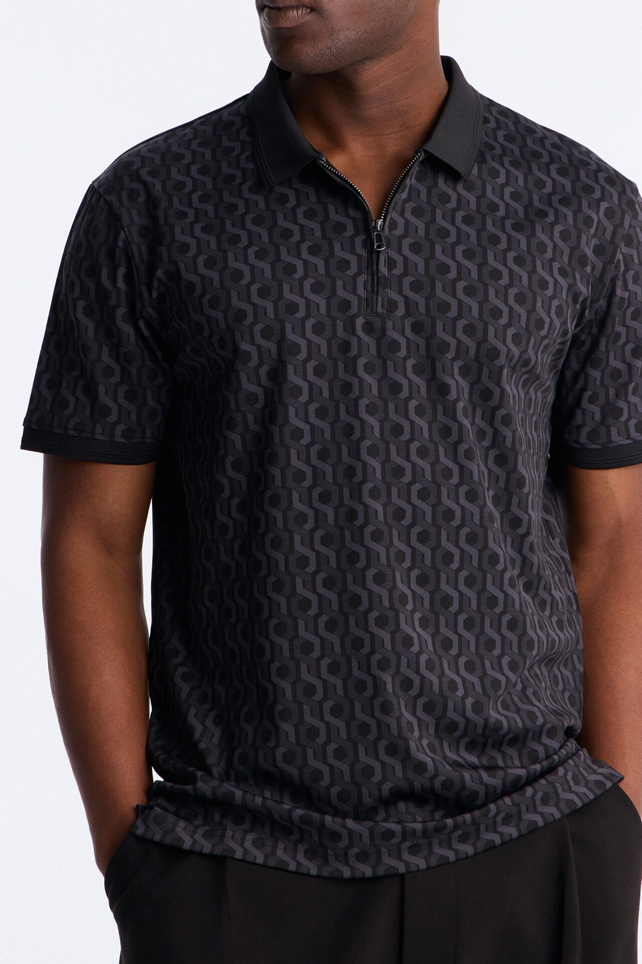 Circa Grid Quarter Zip Polo - Black/Grey
