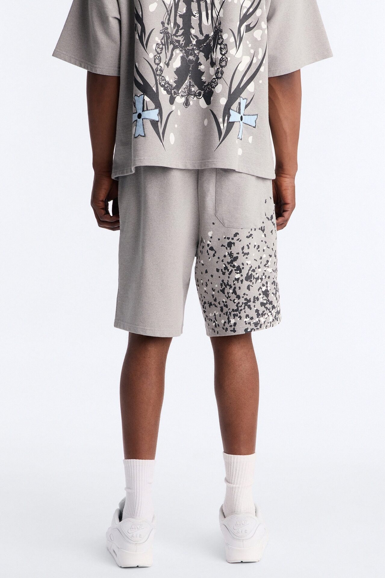 Menace Paint Splatter Embroidered Relaxed Sweatshort - Grey