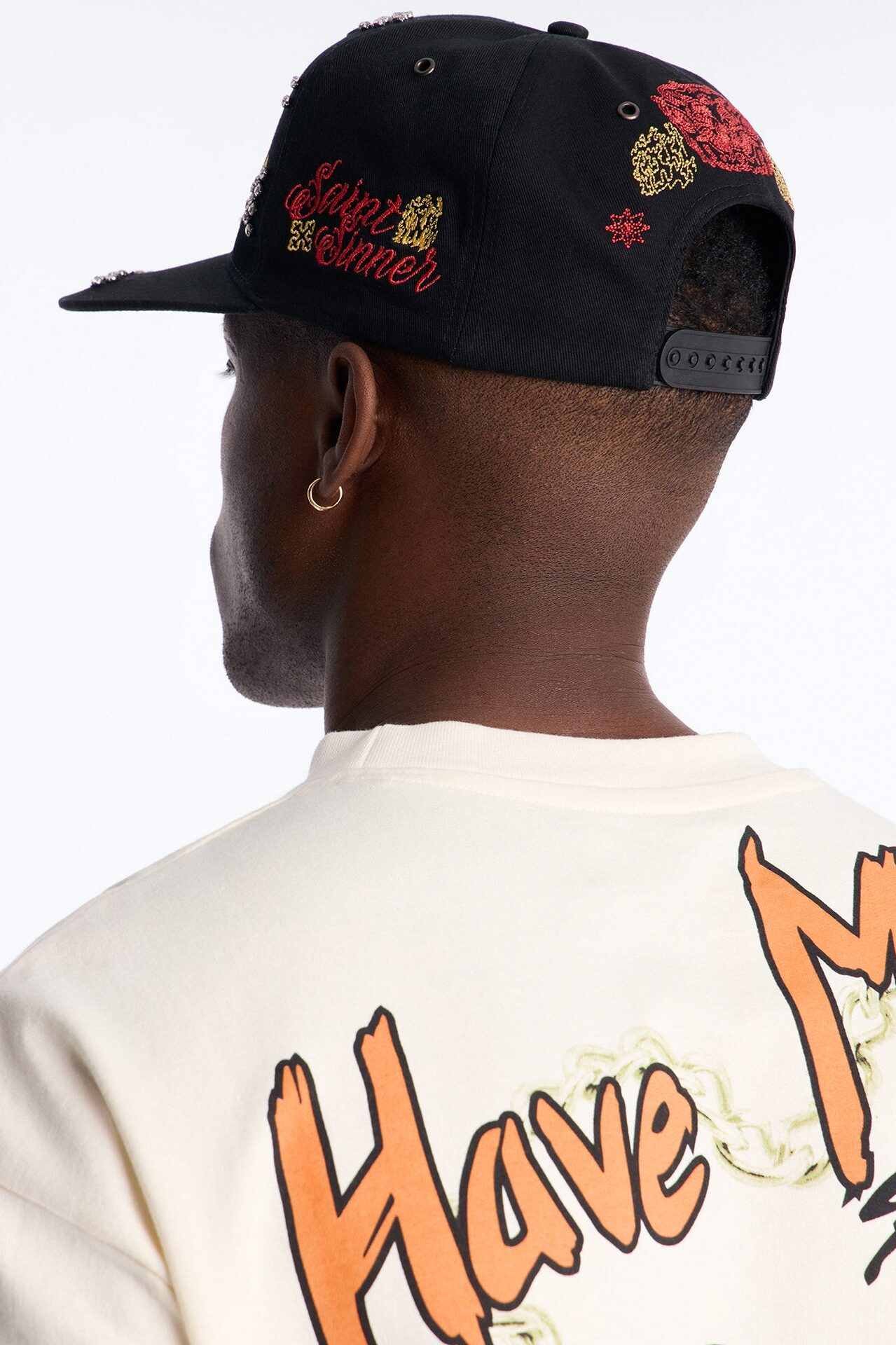 Rhinestone Graphic Embroidered Snapback Hat - Black