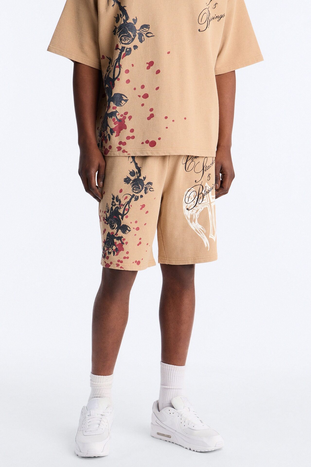Count Your Blessings Embroidered Relaxed Sweatshort - Tan