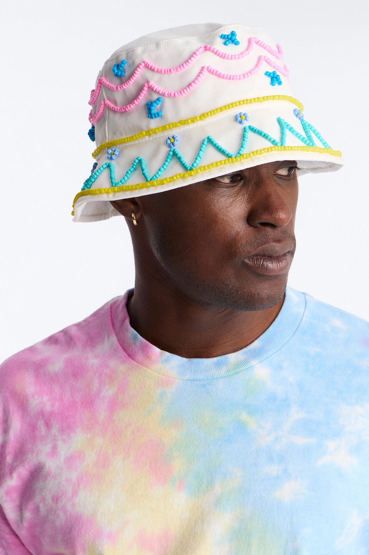West Coast Beaded Bucket Hat - White