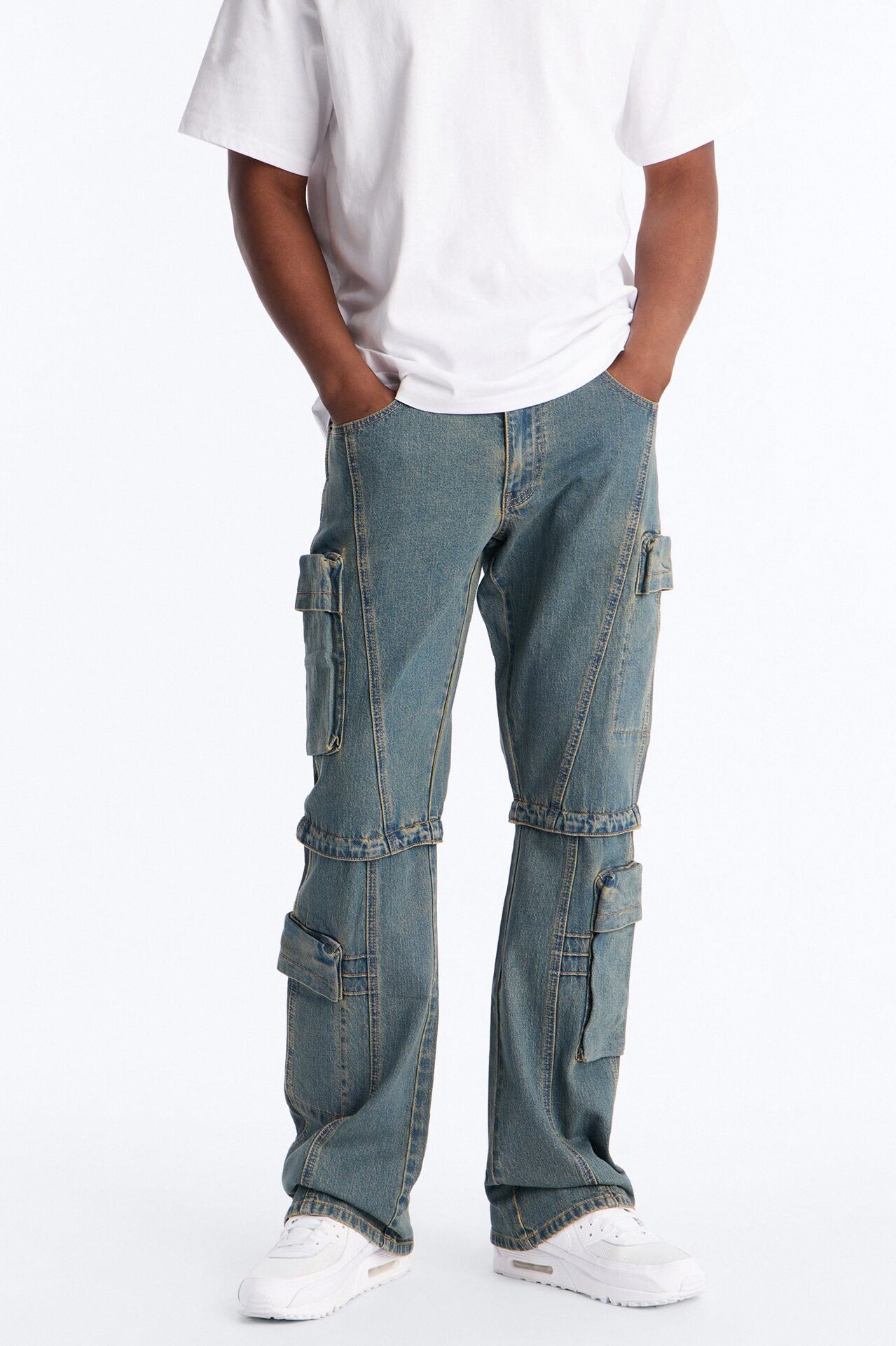 Stacked Slim Flare Utility Moto Cargo Jean - Dark Wash