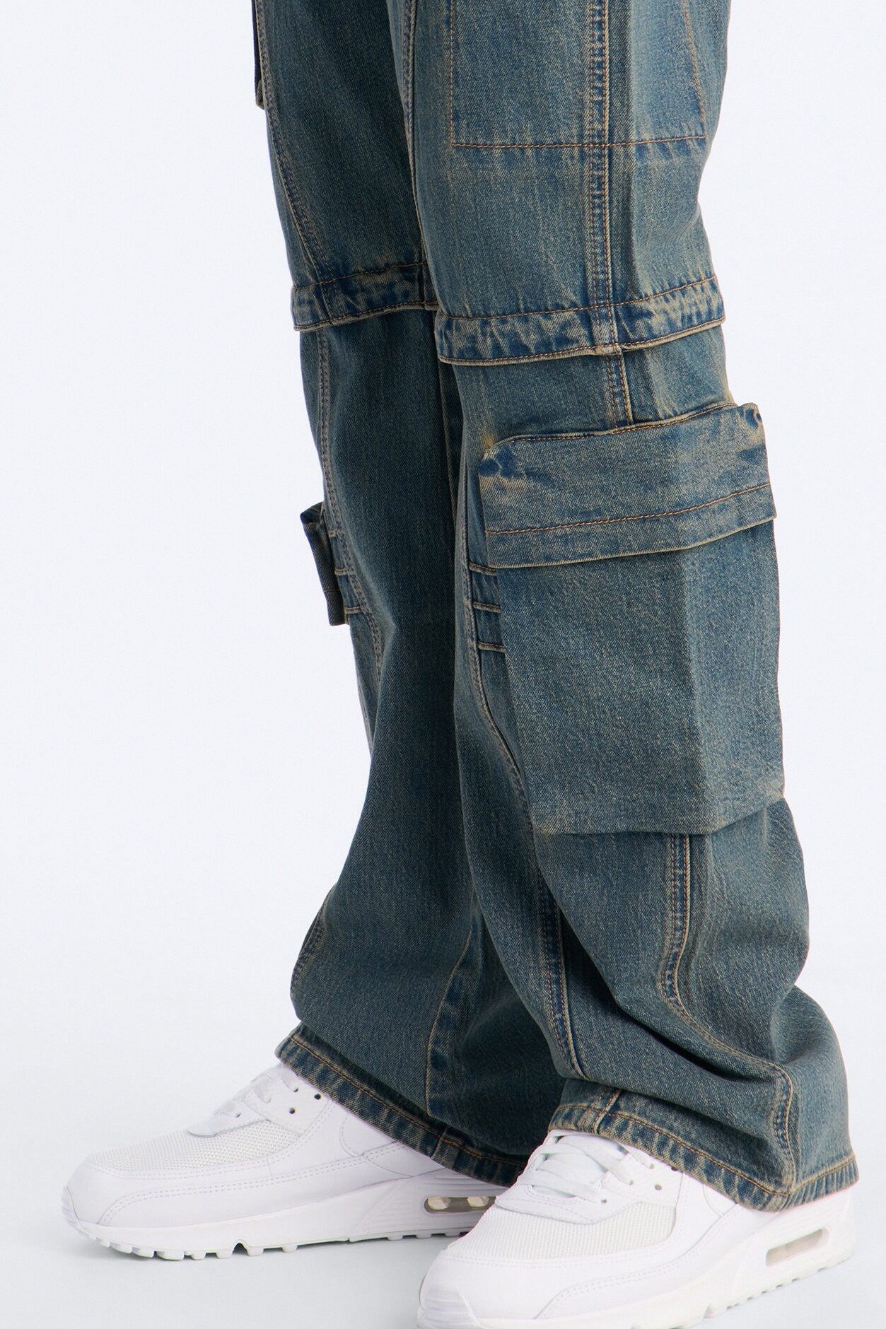 Stacked Slim Flare Utility Moto Cargo Jean - Dark Wash