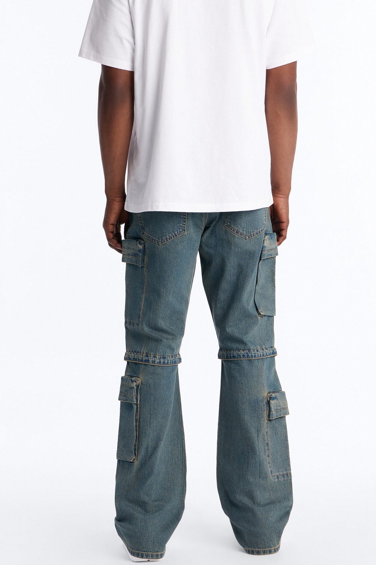 Stacked Slim Flare Utility Moto Cargo Jean - Dark Wash