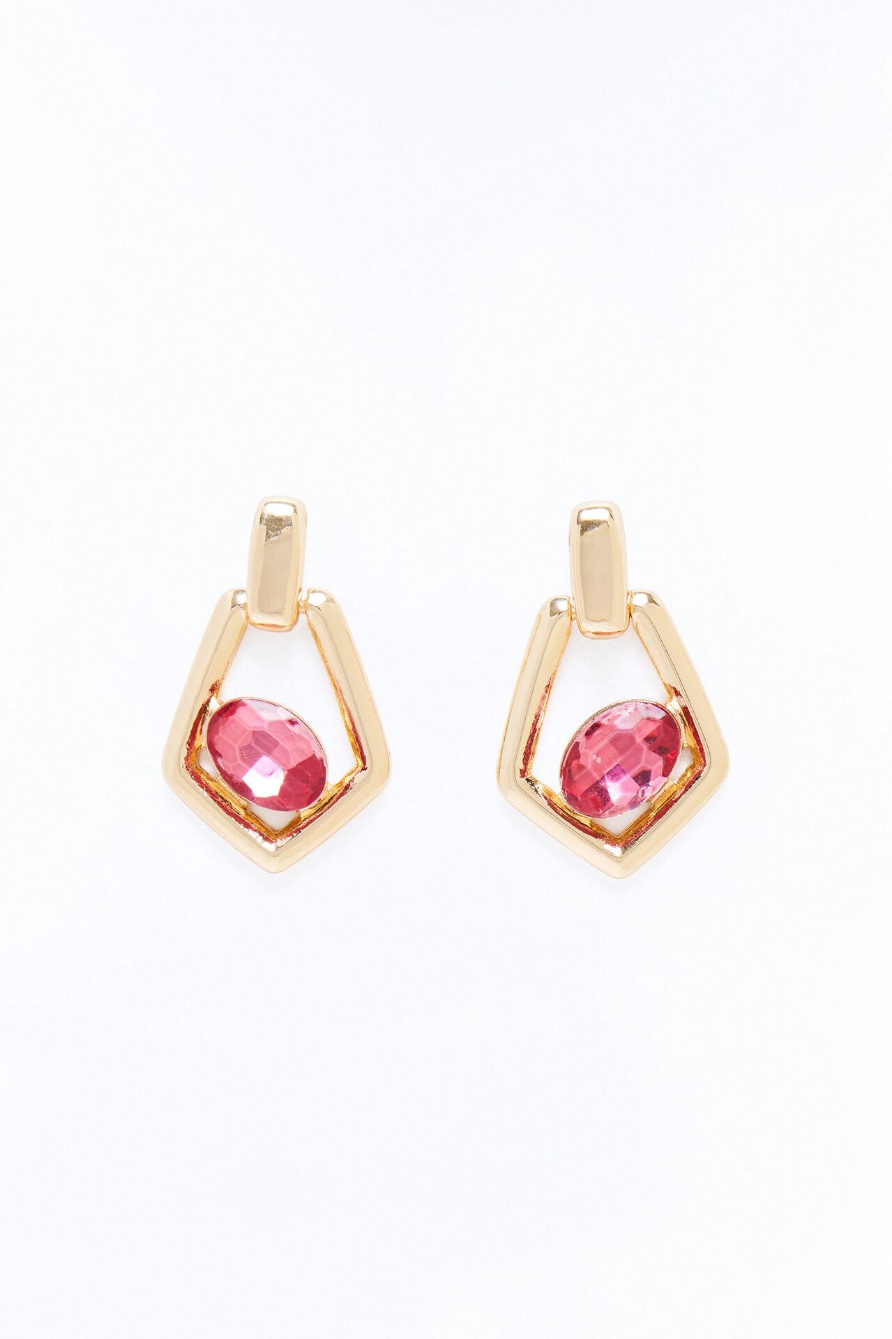 Keep It Rhinestone Drop Earrings - Gold/Pink
