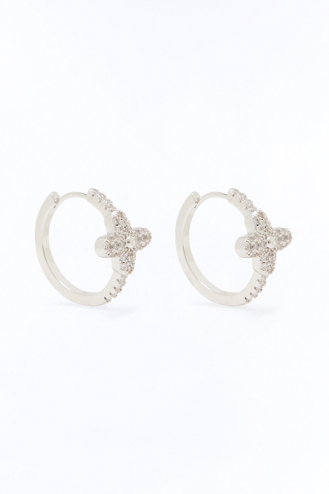 Rhinestone Petal Hoop Earrings - Silver