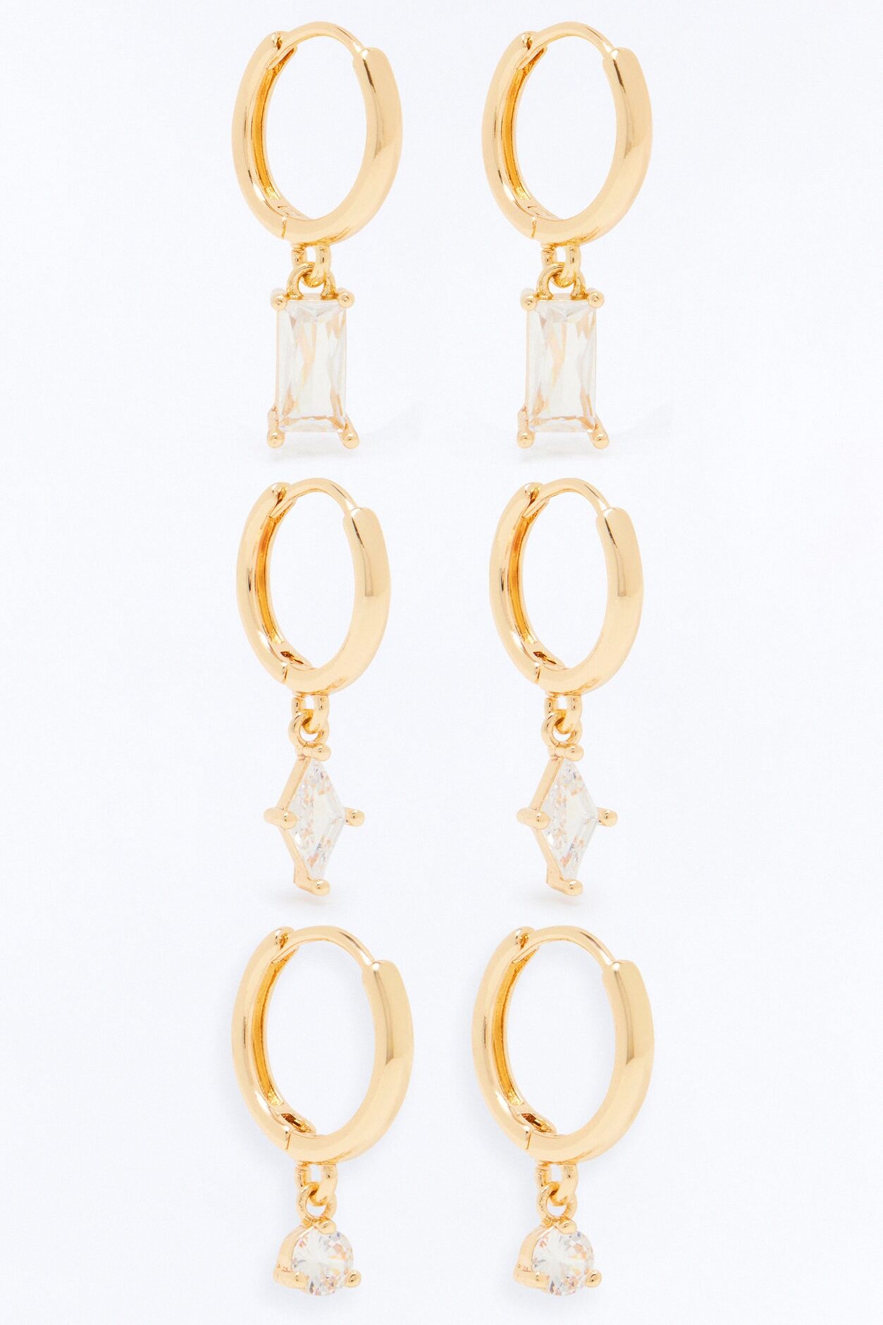 Poppy Rhinestone 3 Pair Multi Earring Set - Gold