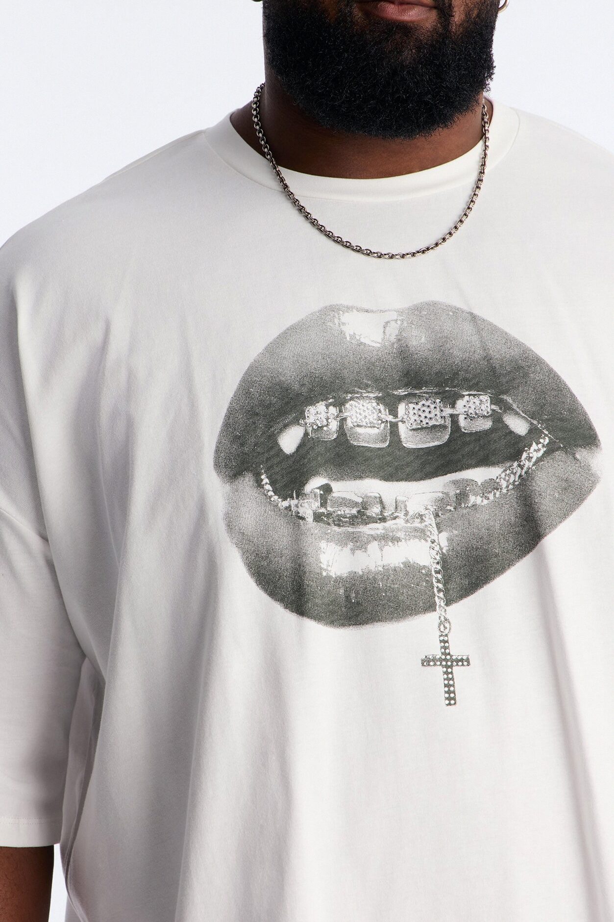 Speak On The Cross Rhinestone Oversized Short Sleeve Tee - White