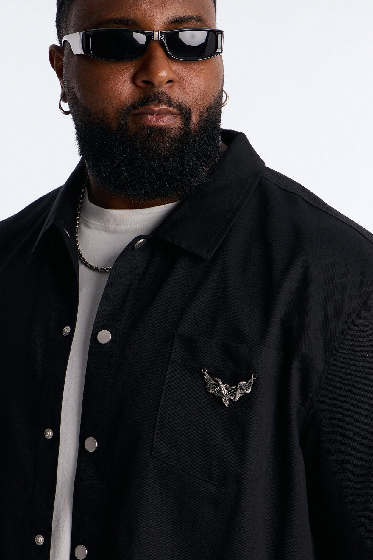 Relaxed Winged Viper Button Up Shirt - Black