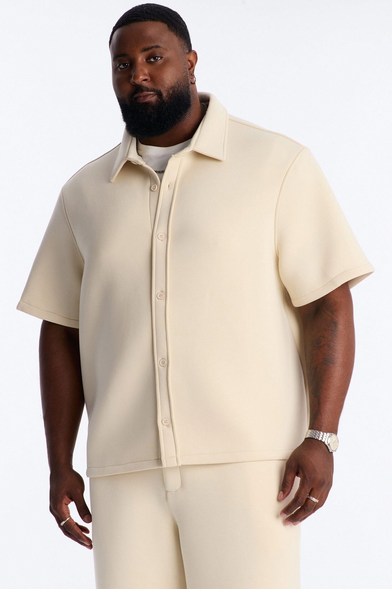 Relaxed Arclight Interlock Short Sleeve Shirt - Cream