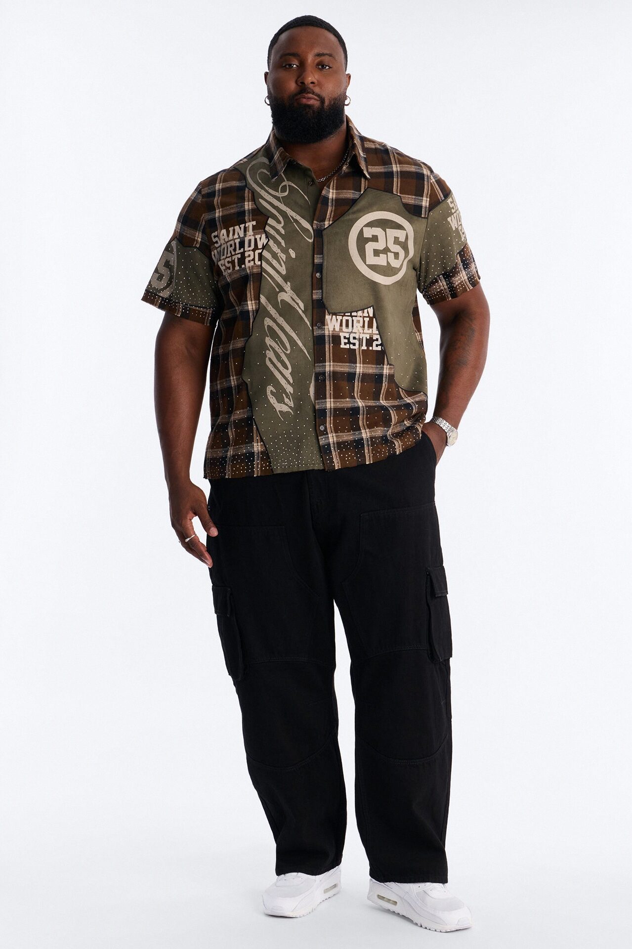 Saints Tears Plaid Button Up Shirt - Brown/combo