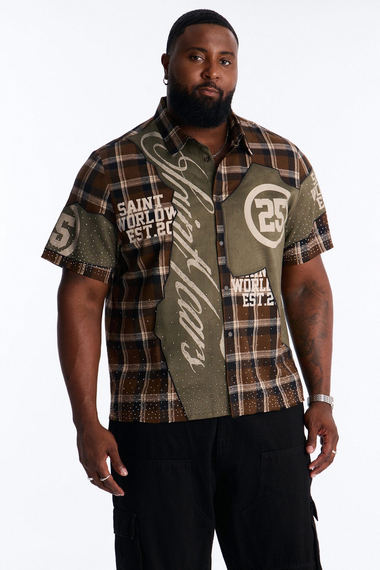Saints Tears Plaid Button Up Shirt - Brown/combo