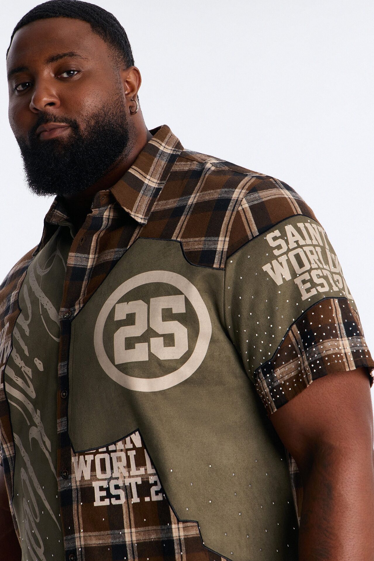 Saints Tears Plaid Button Up Shirt - Brown/combo
