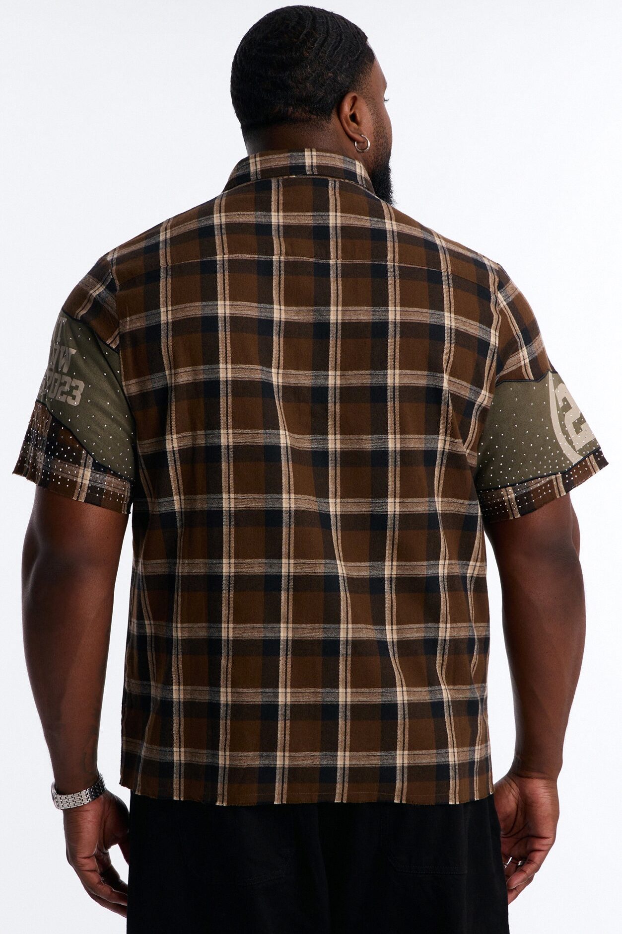 Saints Tears Plaid Button Up Shirt - Brown/combo