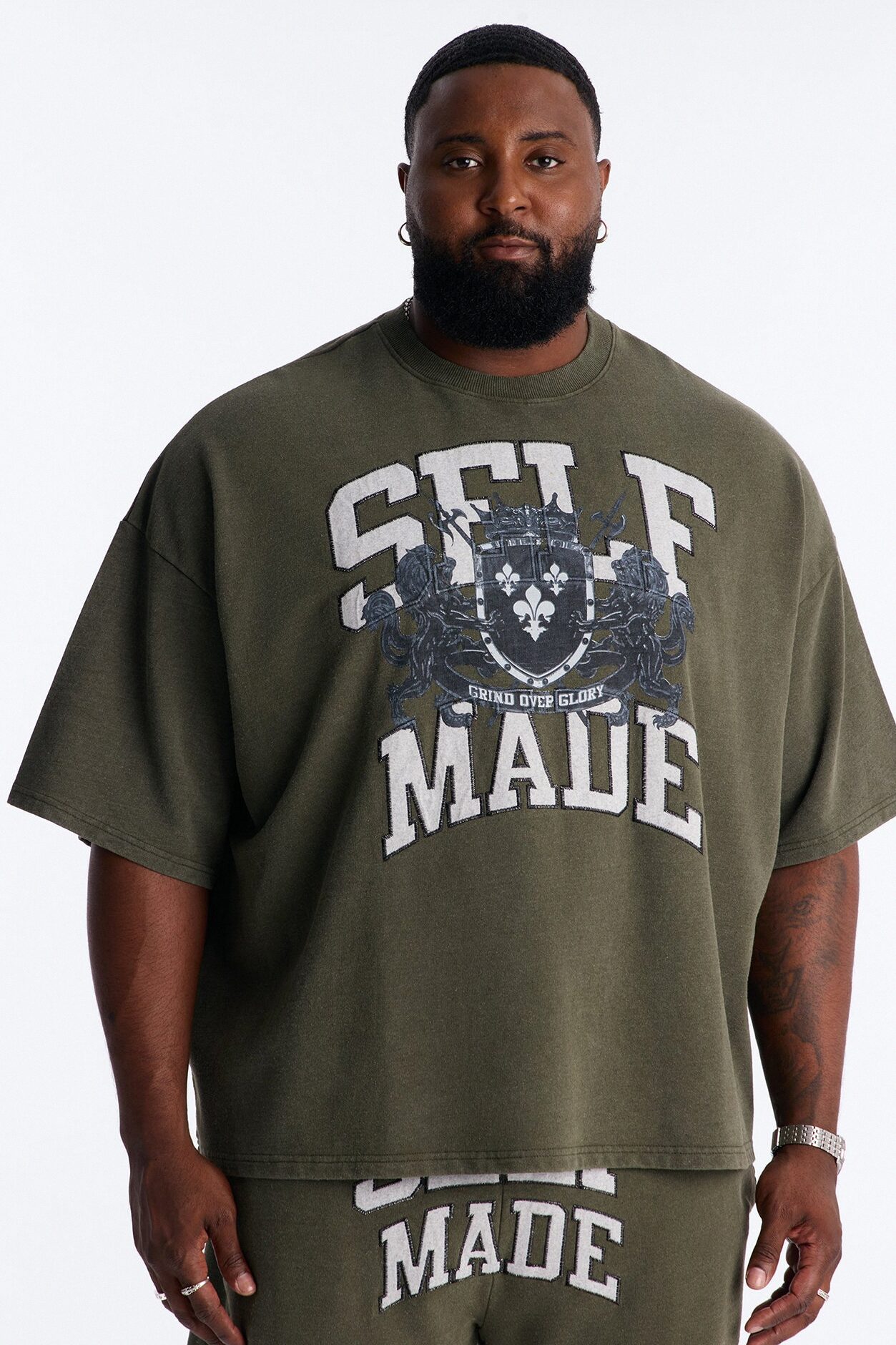Self Made Patch Oversized French Terry Tee - Hunter Green