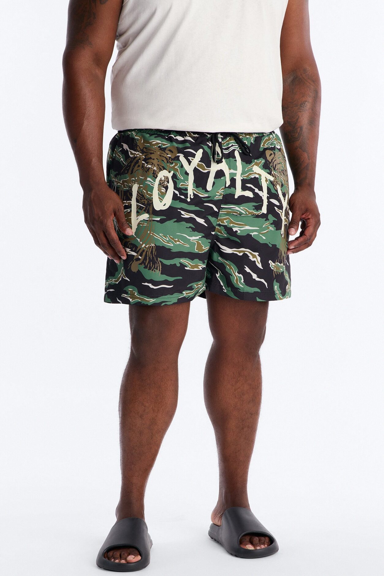 Loyalty First Camo Swim Trunk 4″ - Black/combo