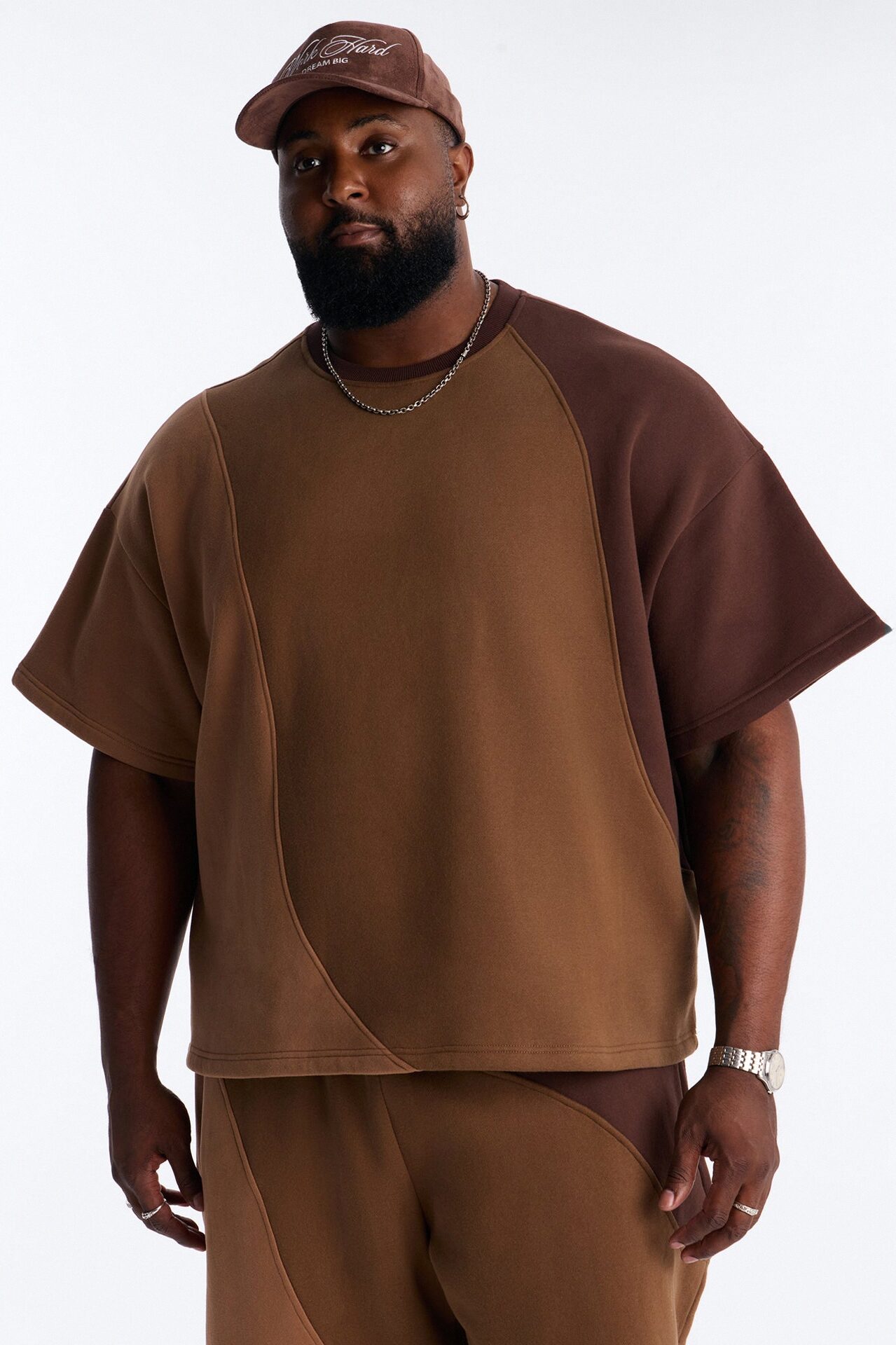 Oversized Neapolitan Paneled Sweatshirt - Brown/combo