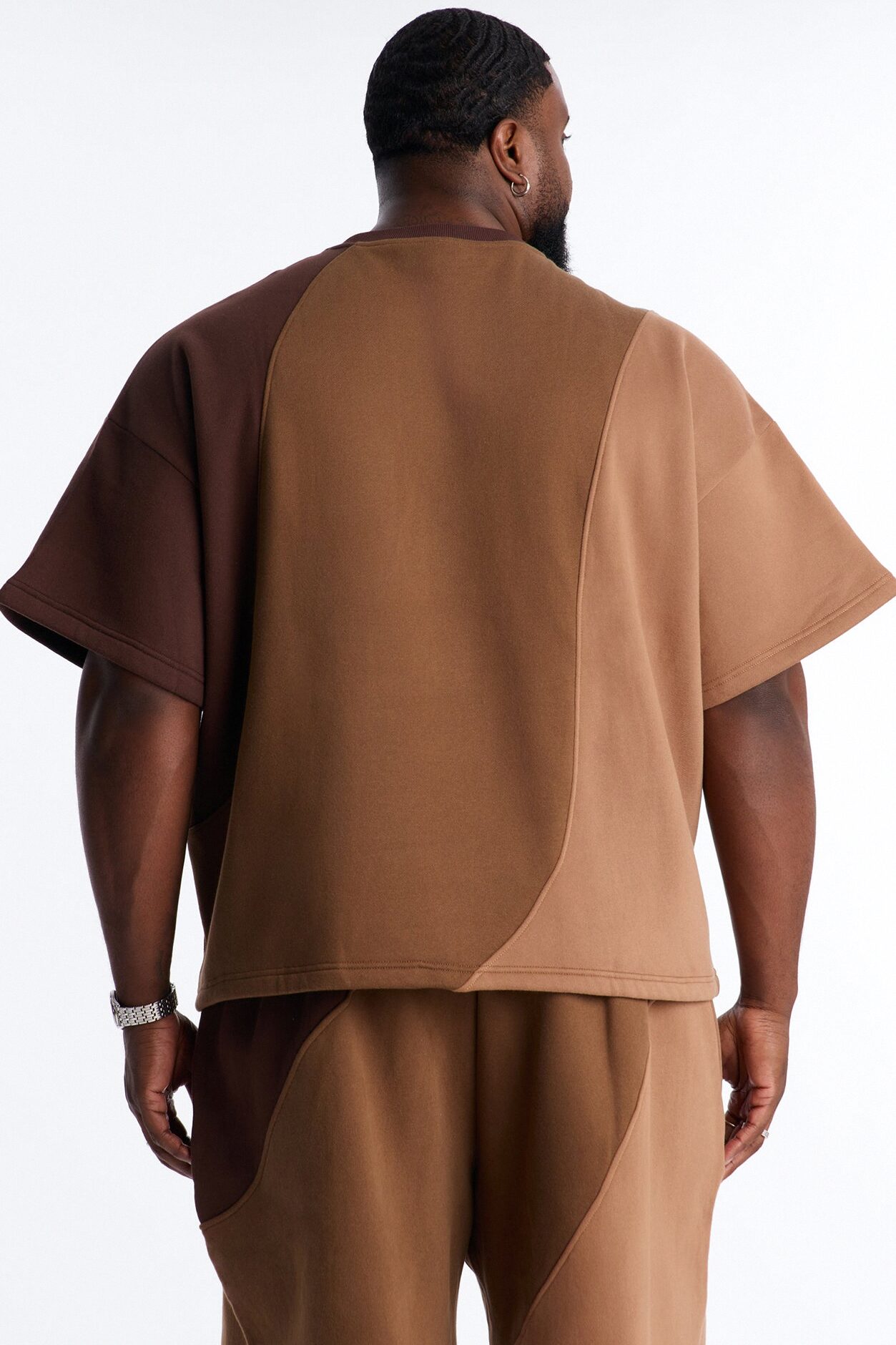Oversized Neapolitan Paneled Sweatshirt - Brown/combo