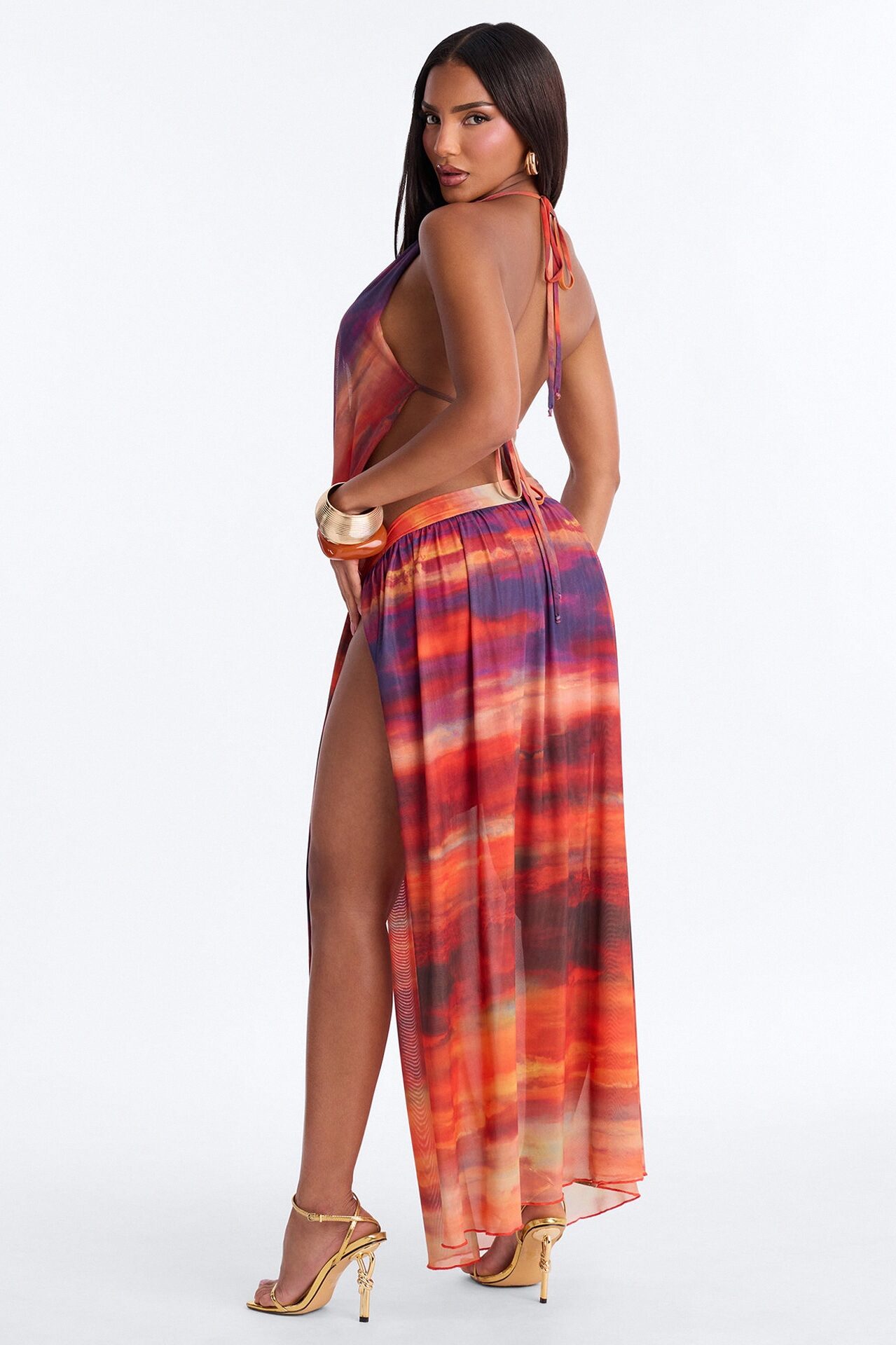 Tropical Heatwave Halter Mesh Skirt Set - Red/combo