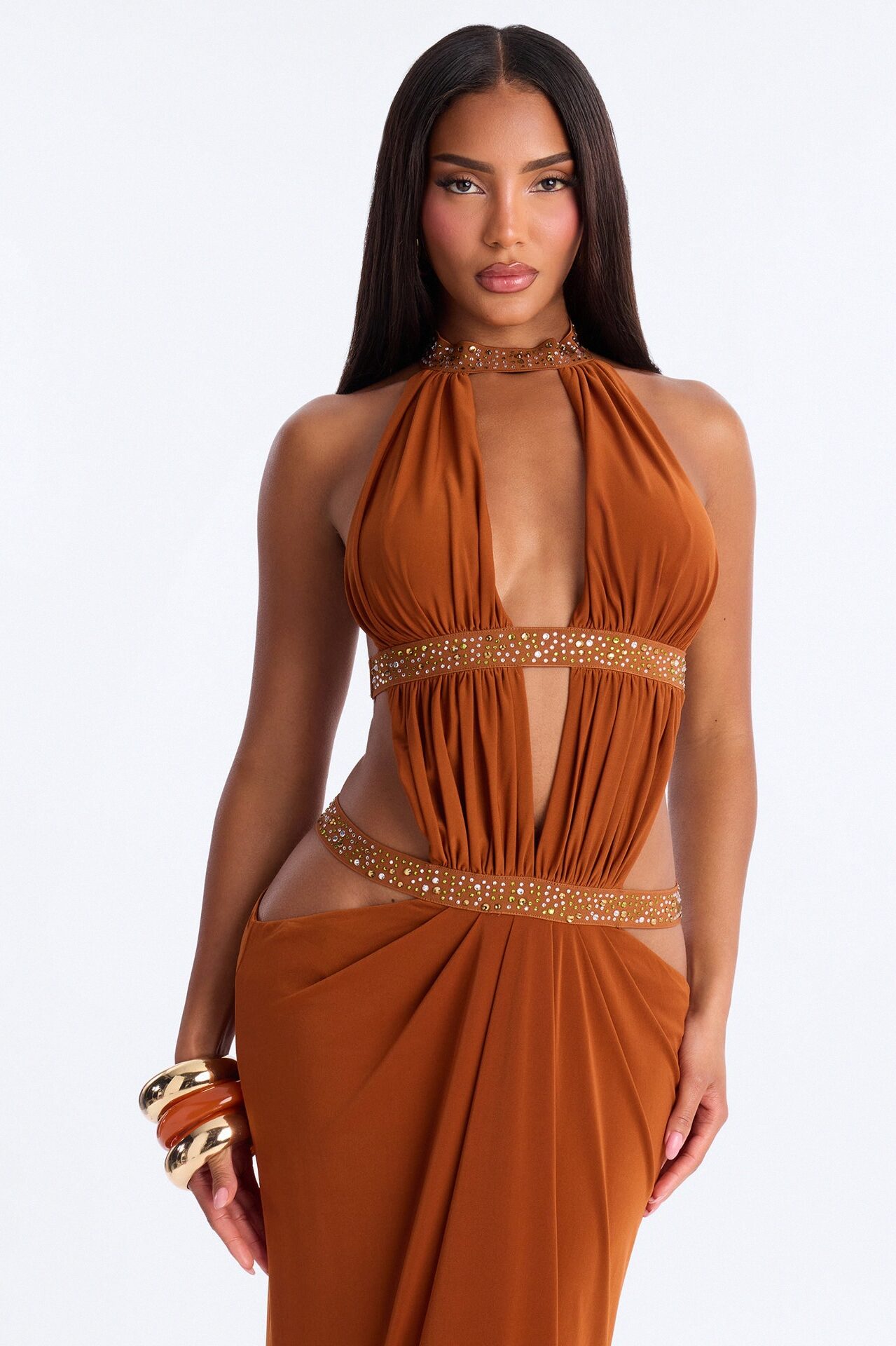 Forbidden Vixen Backless Maxi Dress - Copper