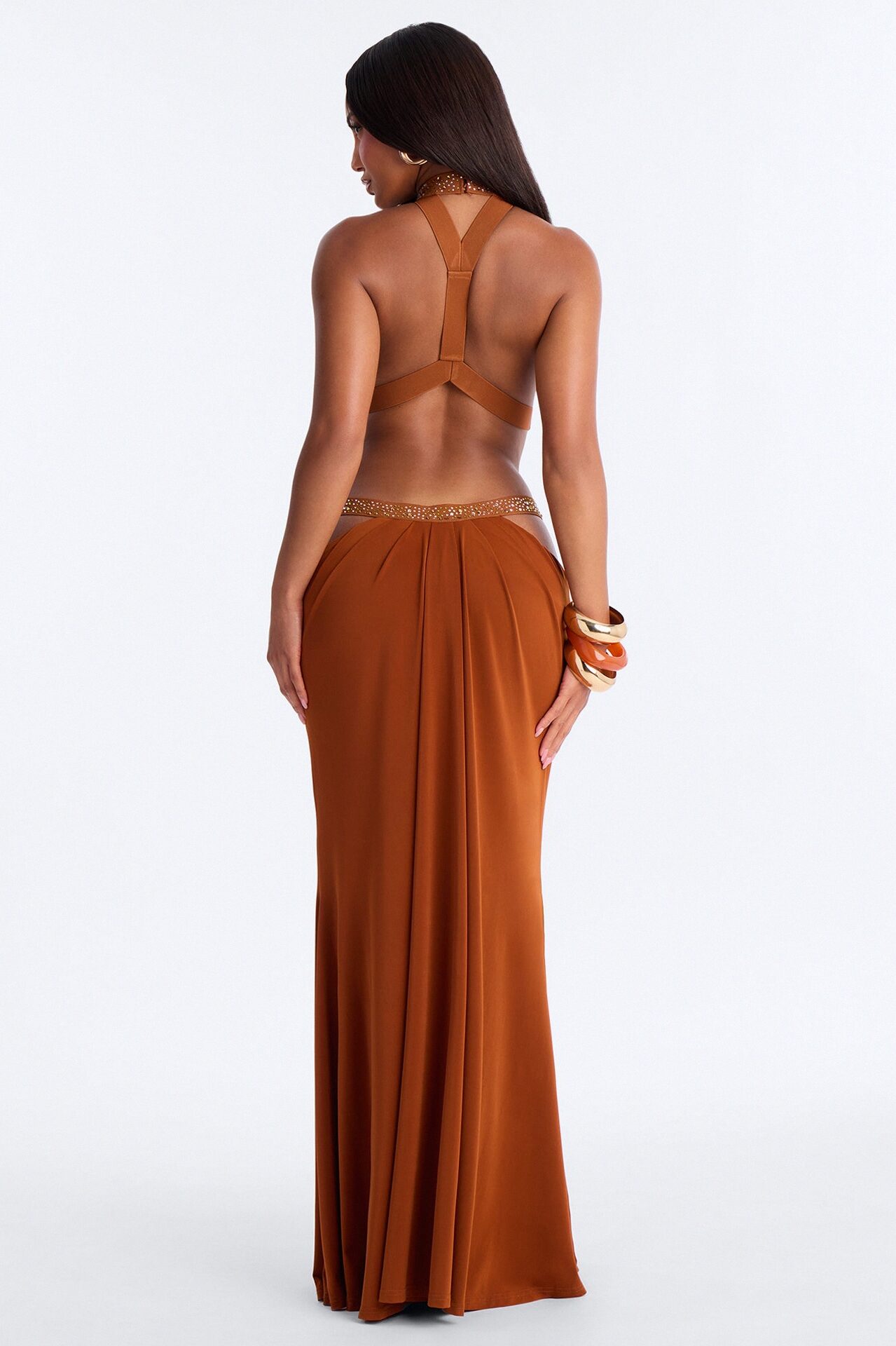 Forbidden Vixen Backless Maxi Dress - Copper