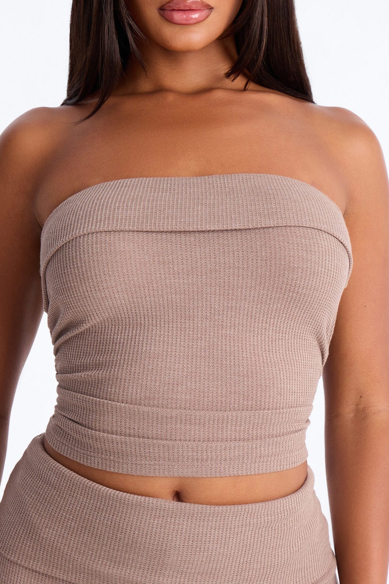 Megan Waffle Knit Foldover Waist Pant Set - Mocha