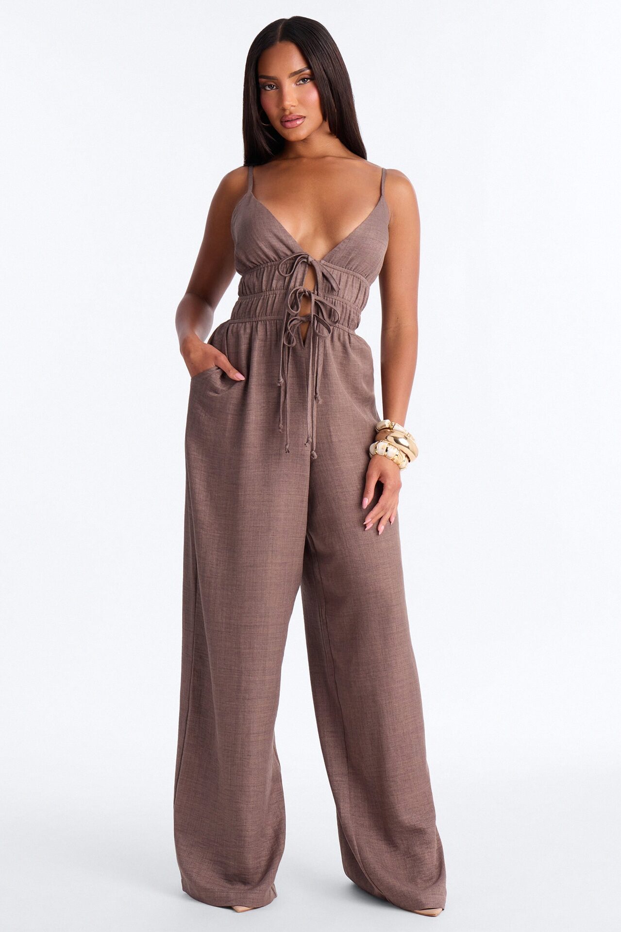Chic To Brunch Wide Leg Jumpsuit - Brown