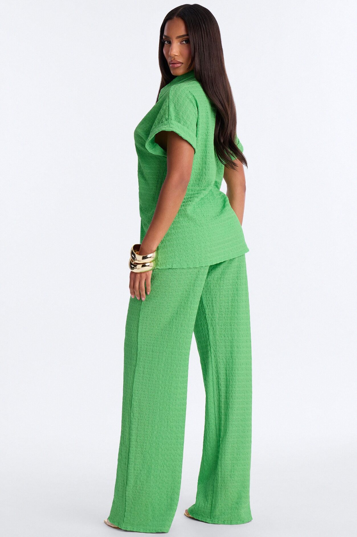 Ainsley Textured Tie Front Pant Set - Green