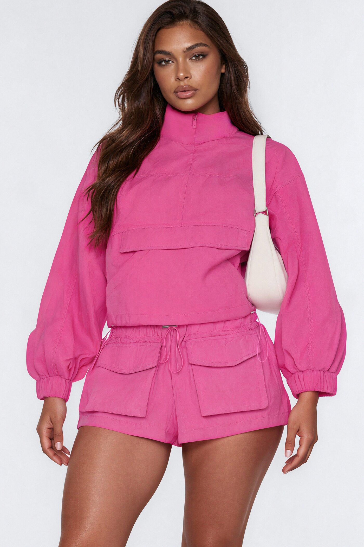 Connie High Neck Quarter Zip Windbreaker Jacket - Pink