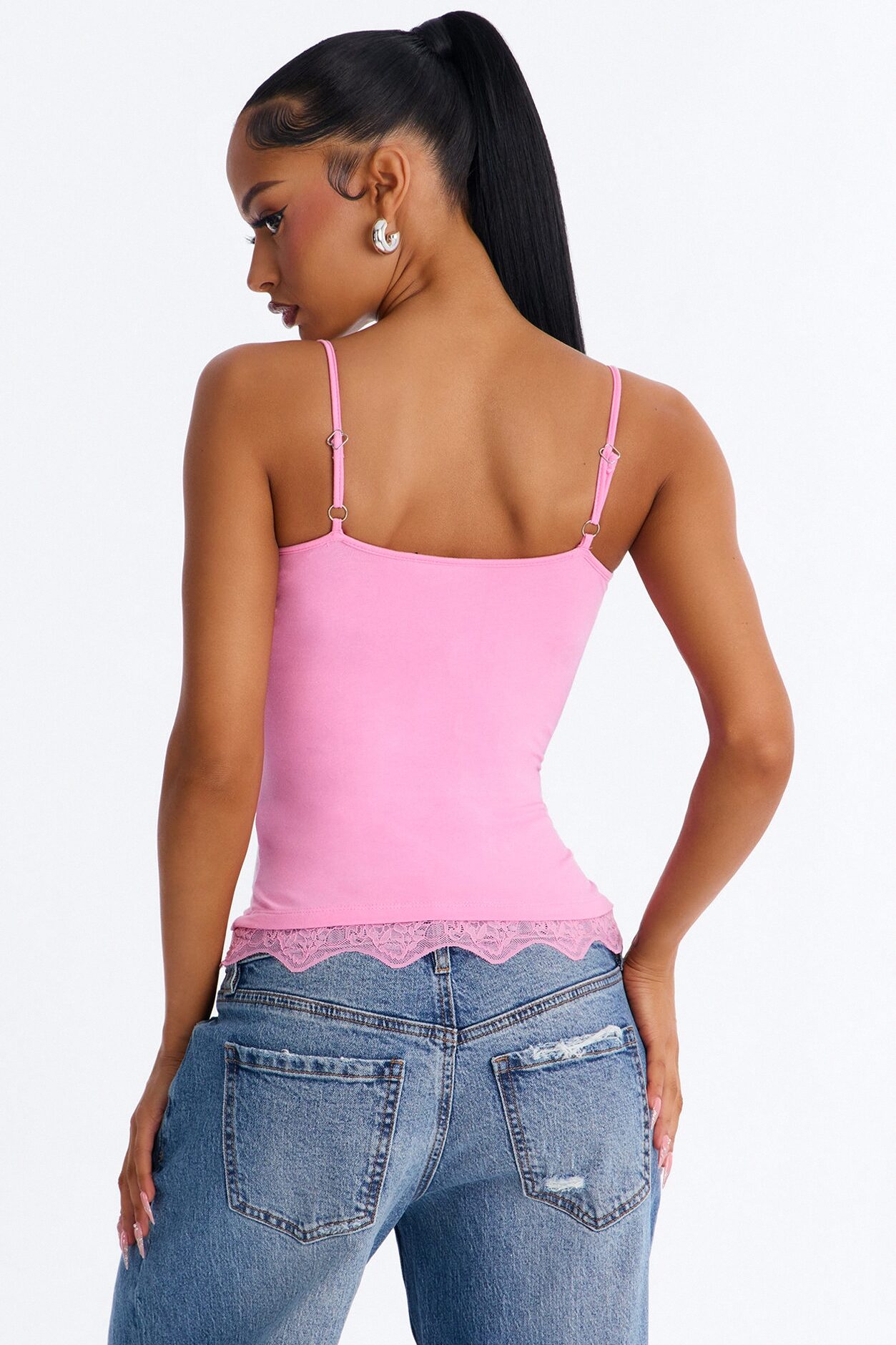 Von Dutch Lace Tank With Rhinestones - Light Pink