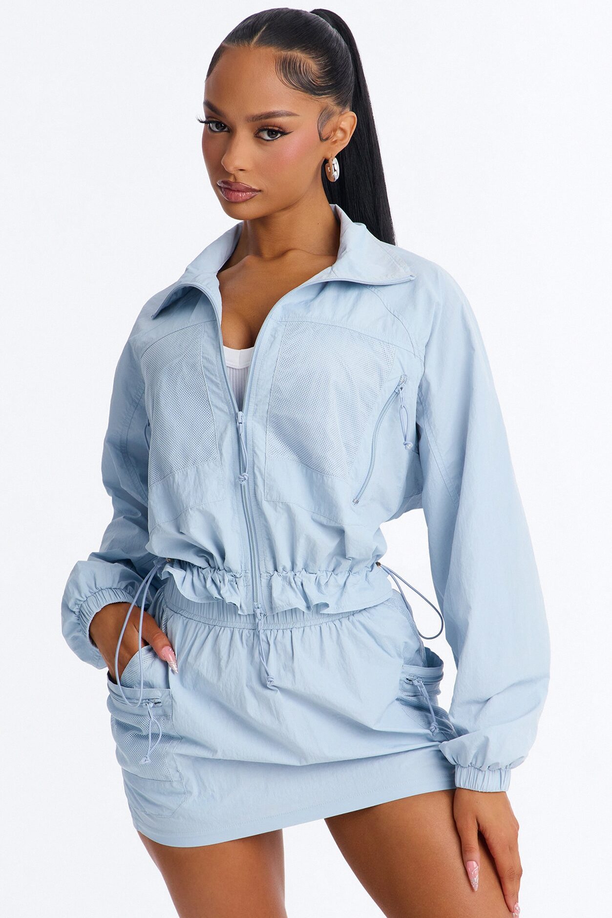 Stay Cool Cropped Windbreaker Jacket - Blue