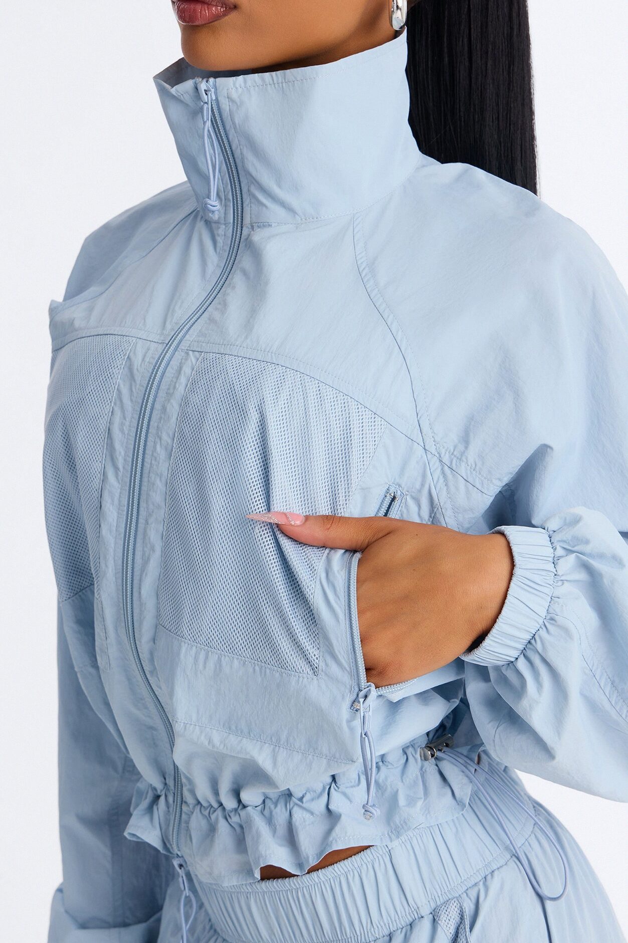 Stay Cool Cropped Windbreaker Jacket - Blue