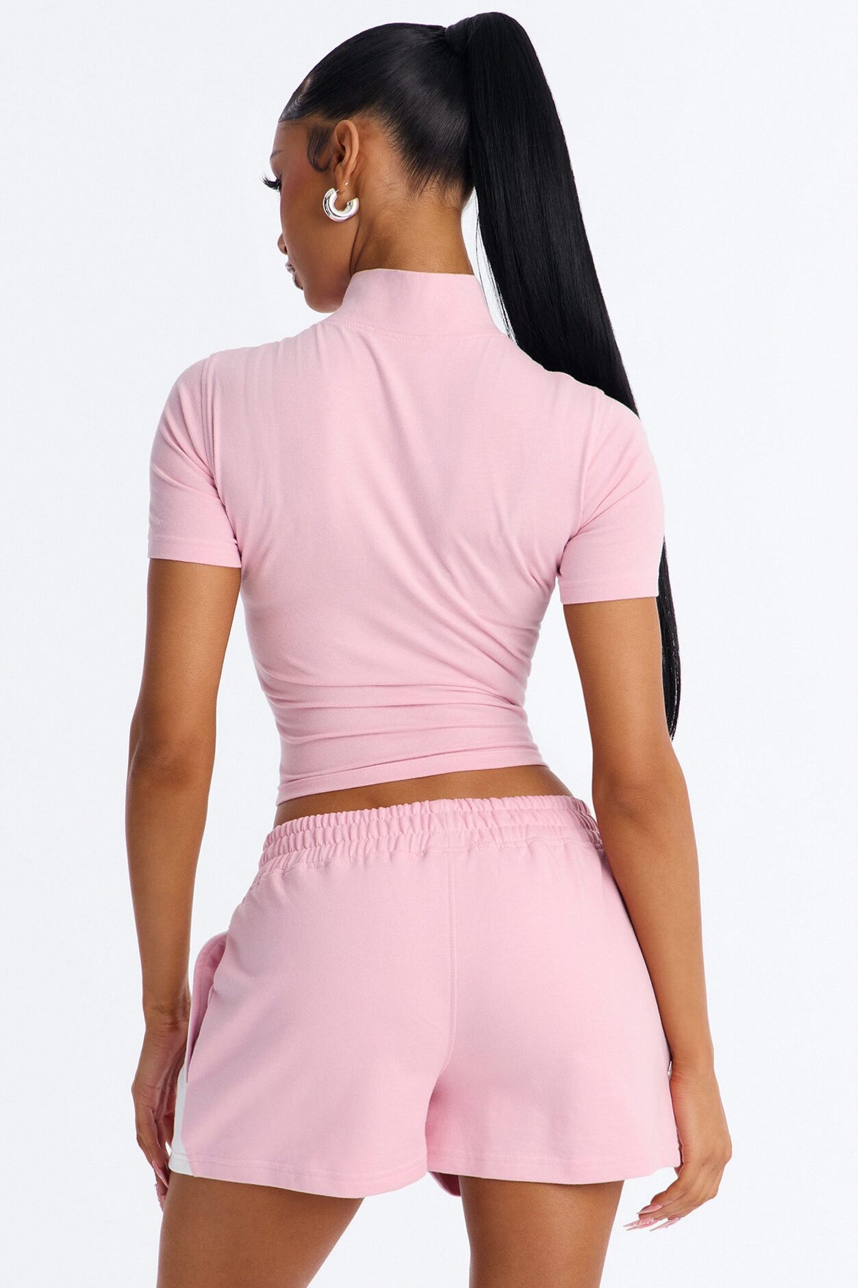 Athleisure Cutie Zip Up Short Set - Light Pink