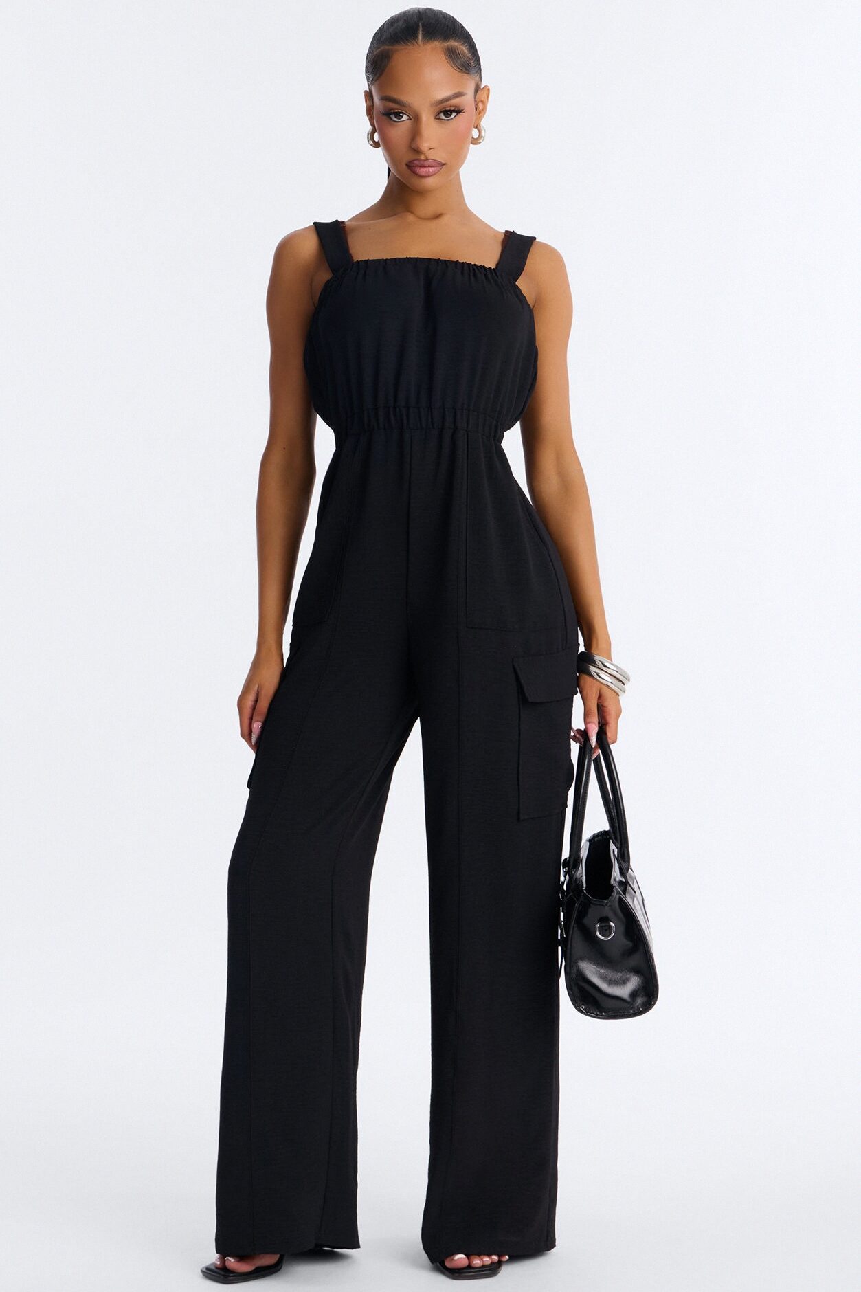 Carina Cargo Wide Leg Jumpsuit - Black