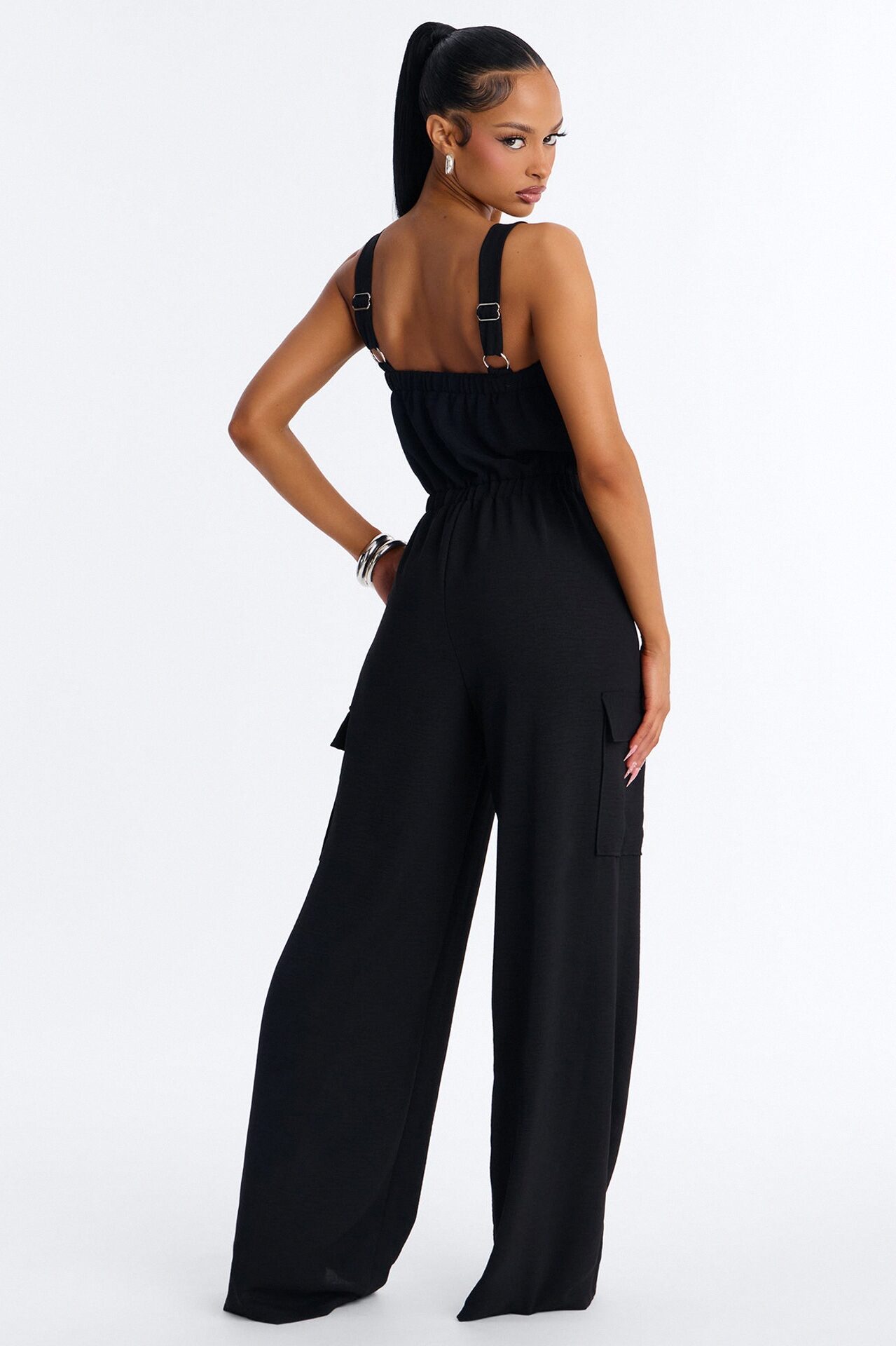 Carina Cargo Wide Leg Jumpsuit - Black