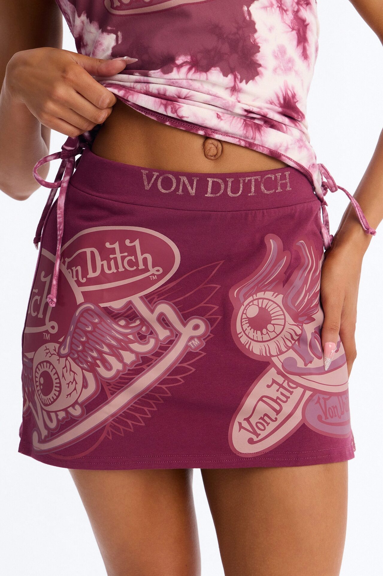 Von Dutch Mini Skirt - Burgundy