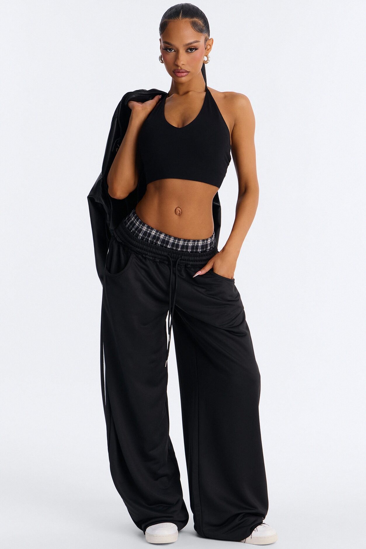 Seeing Double Striped Double Waistband Sweatpants - Black