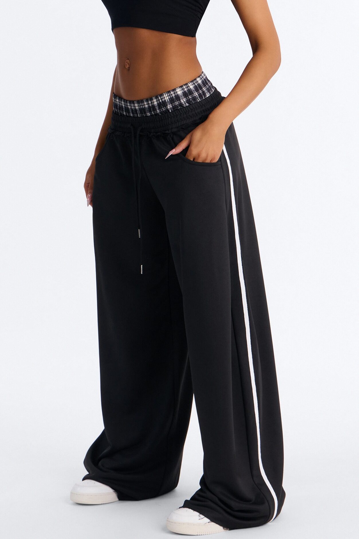 Seeing Double Striped Double Waistband Sweatpants - Black