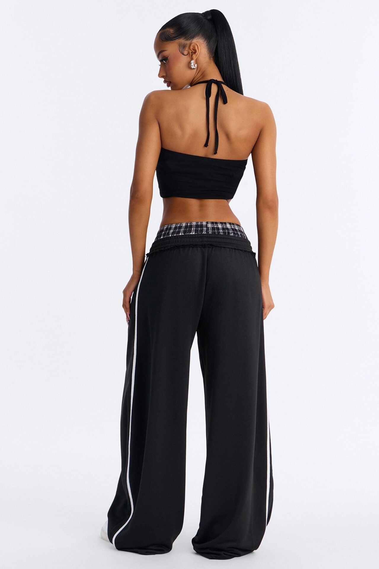Seeing Double Striped Double Waistband Sweatpants - Black