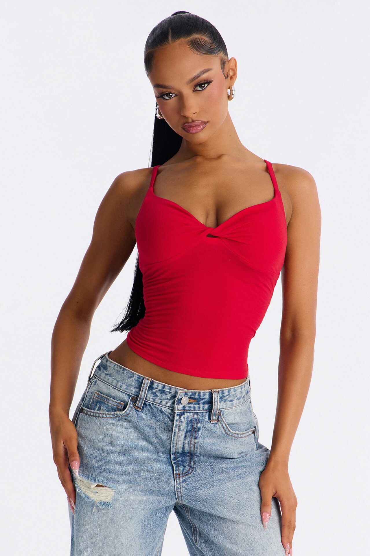 Sweetheart Twisted Bust Cami Top - Red