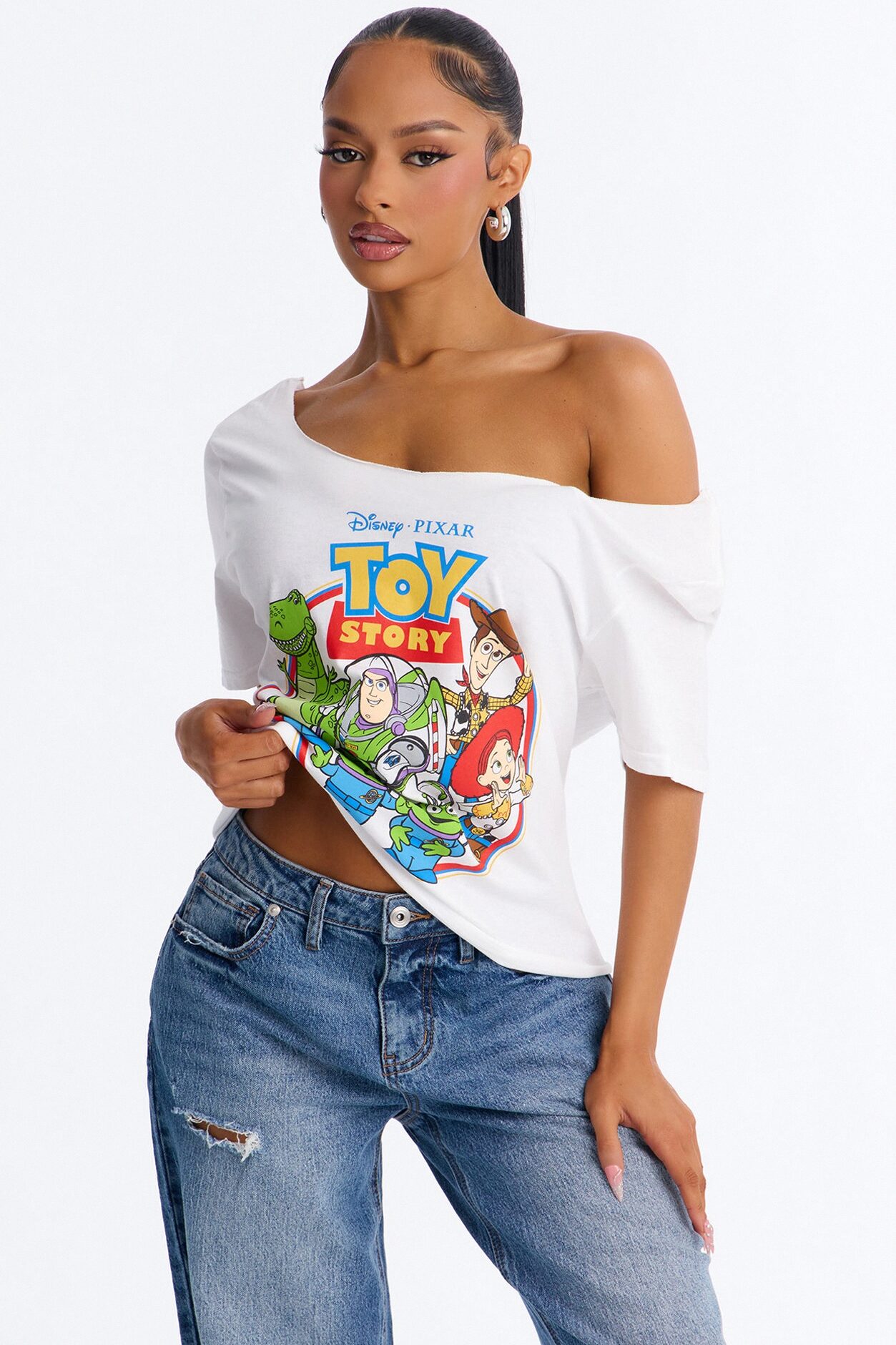Toy Story Movie Off Shoulder Tee - White