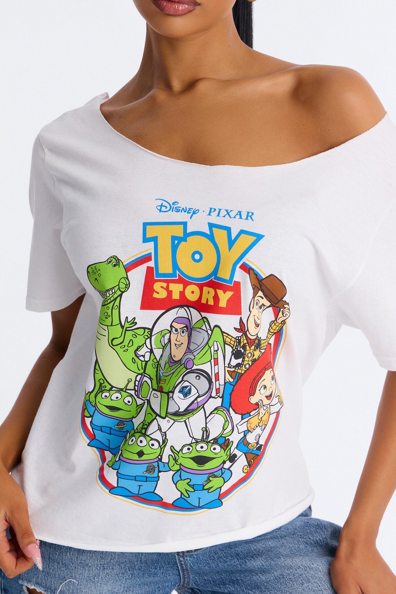 Toy Story Movie Off Shoulder Tee - White