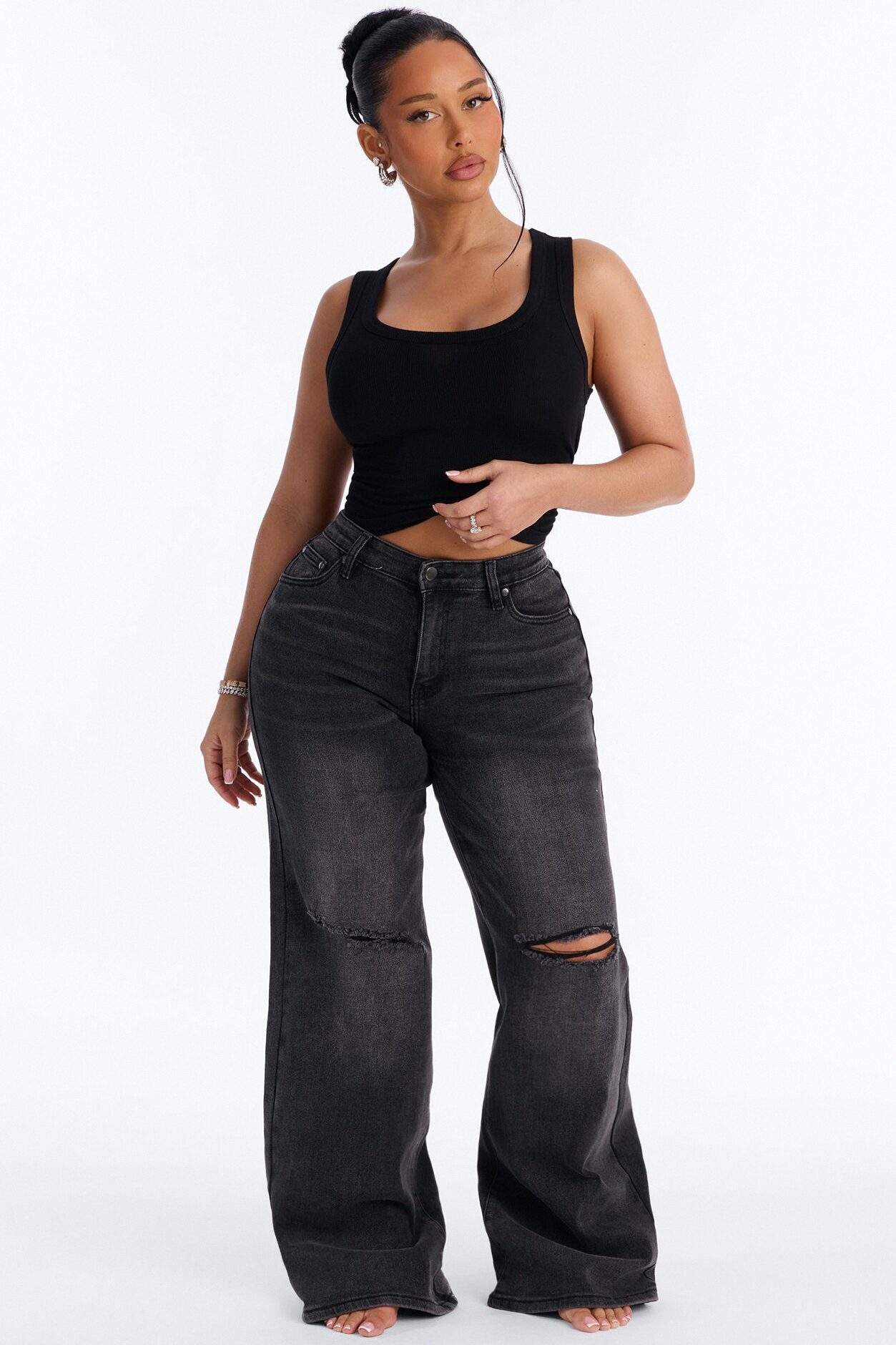 Back To Reality Ripped Straight Leg Jeans - Black Wash