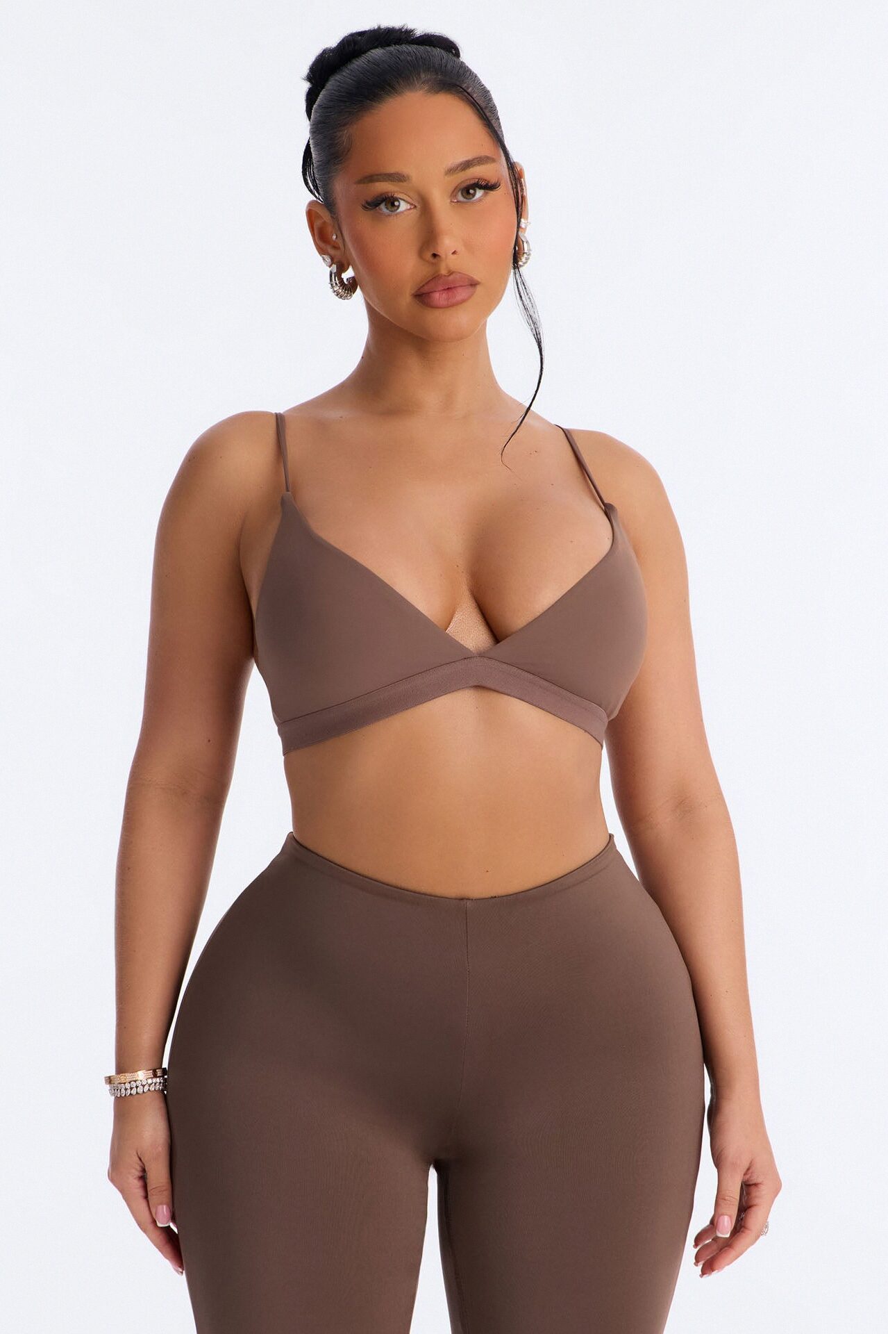 Second Skin Double Lined V Neck Bralette - Brown