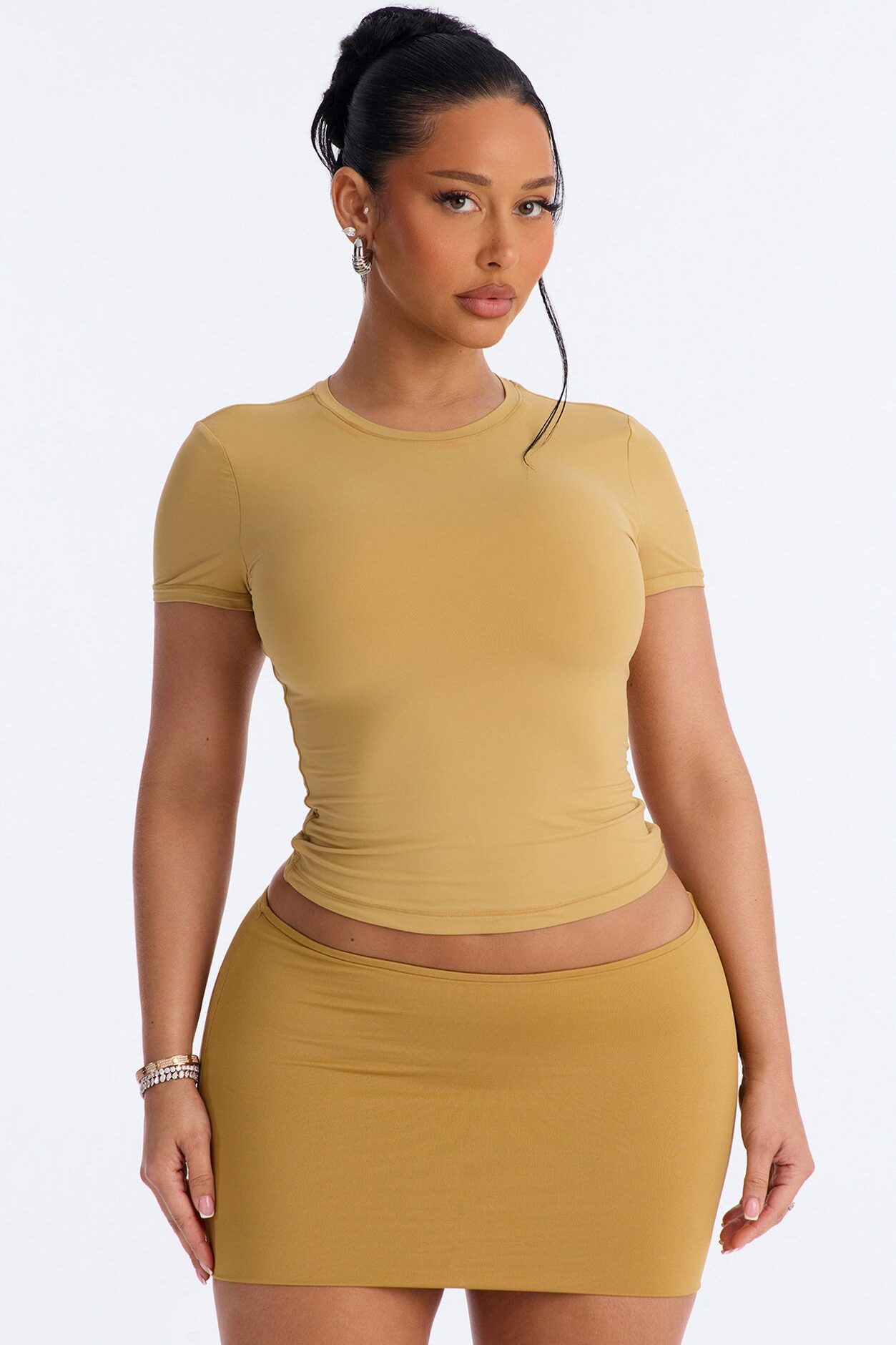 Second Skin Double Lined Short Sleeve Top - Honey