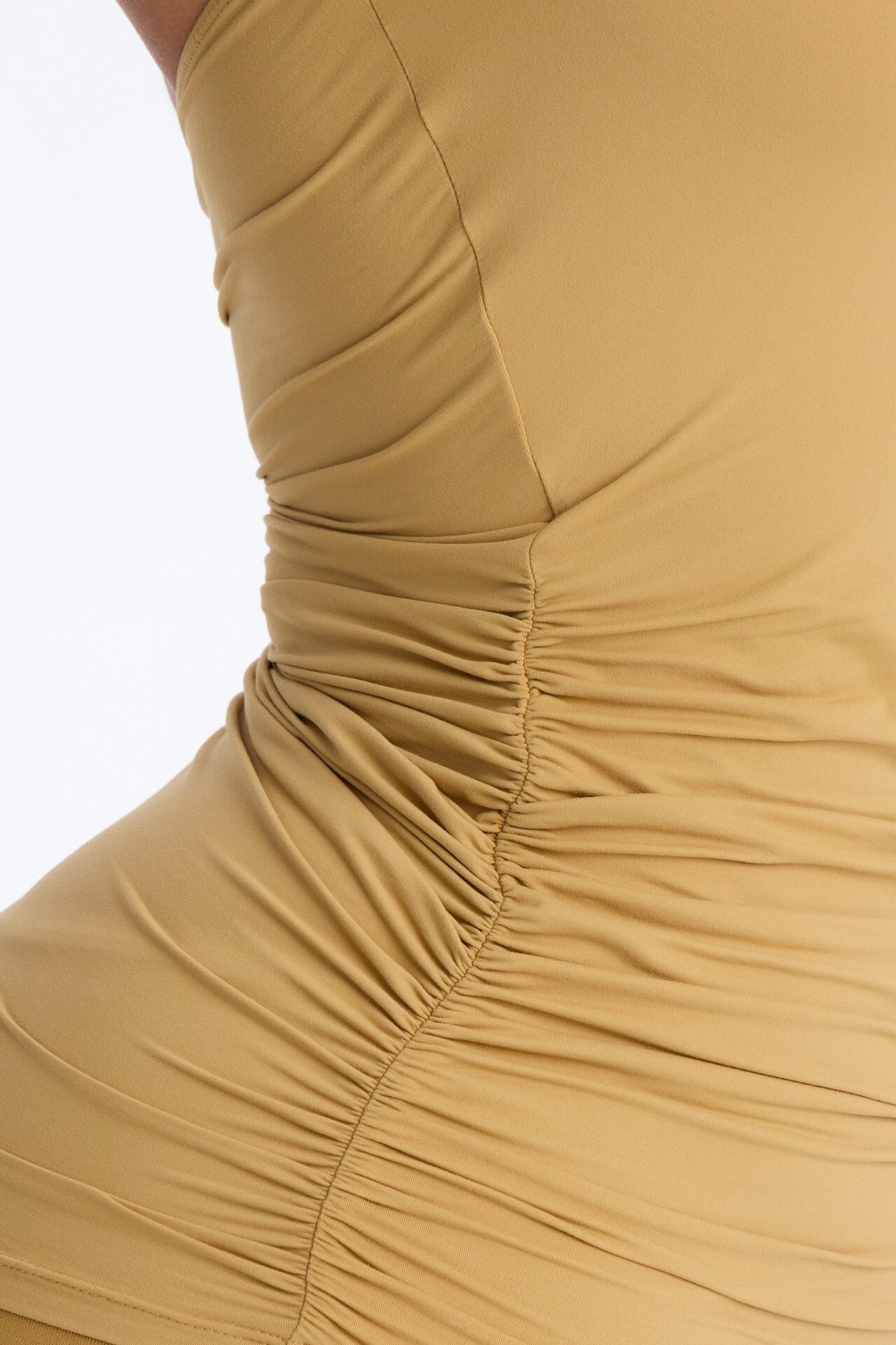 Second Skin Ruched Backless Halter Top - Honey
