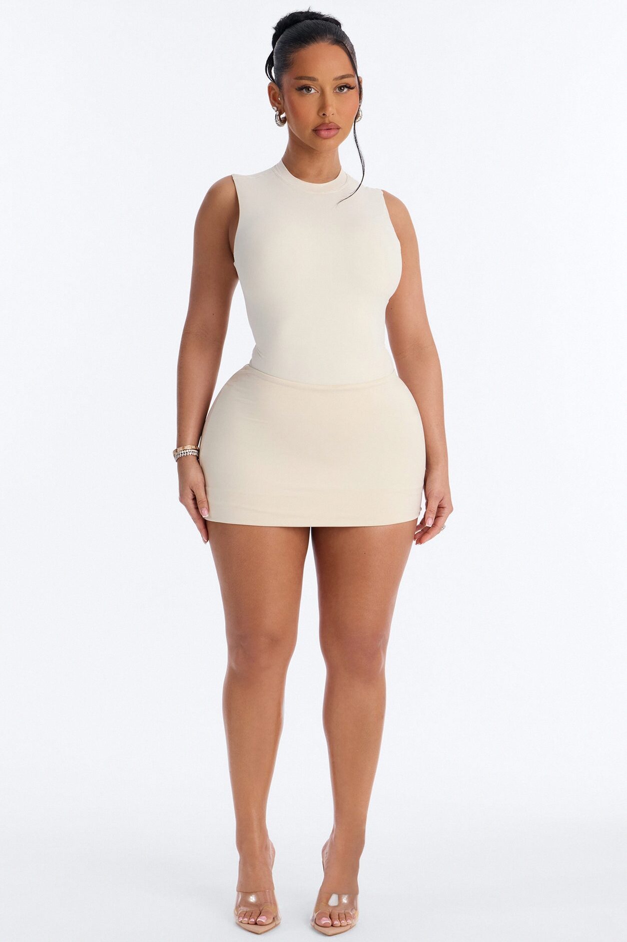 Second Skin Double Lined Mock Neck Sleeveless Bodysuit - Bone